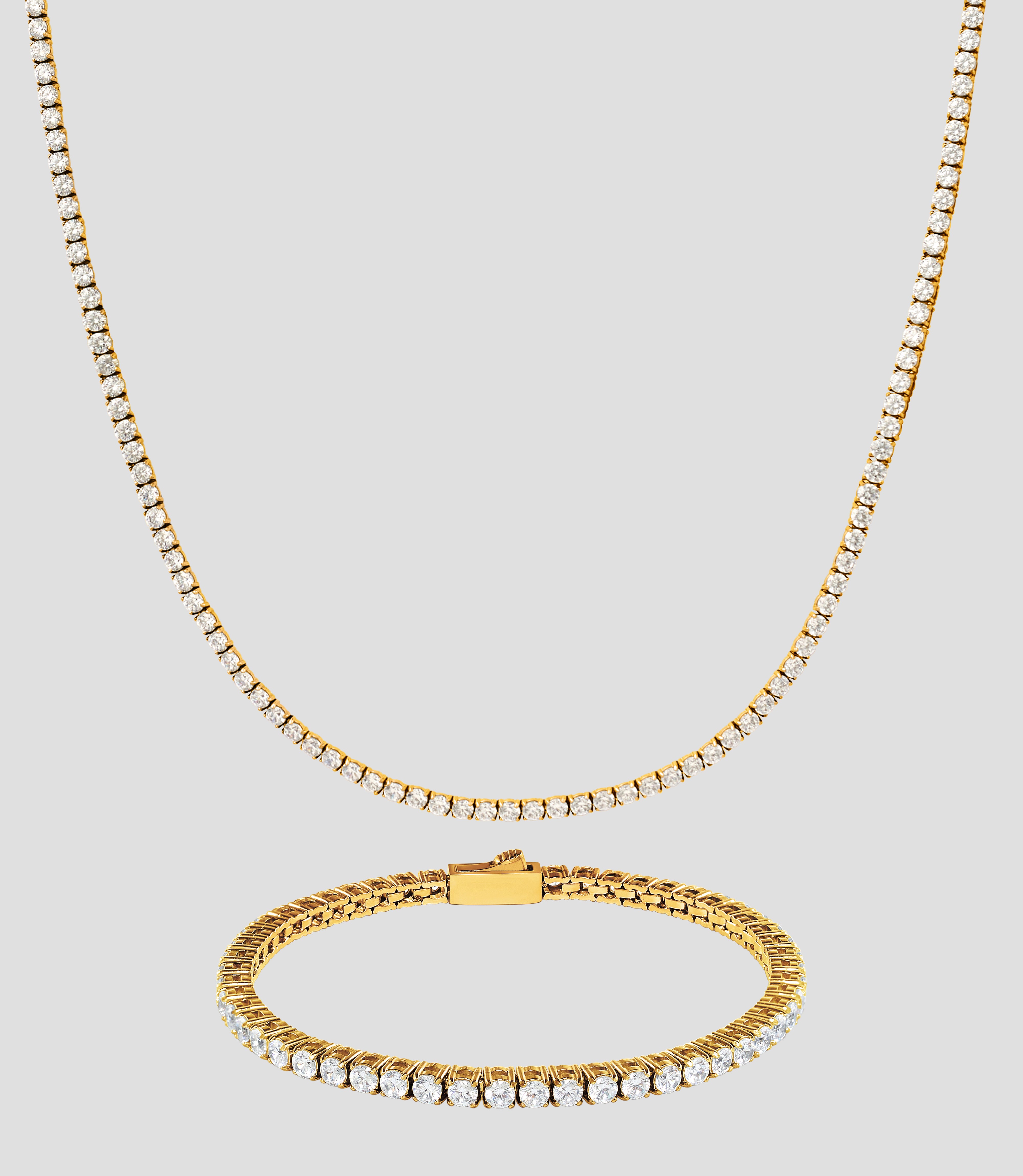 Catena e bracciale tennis in oro 3 mm