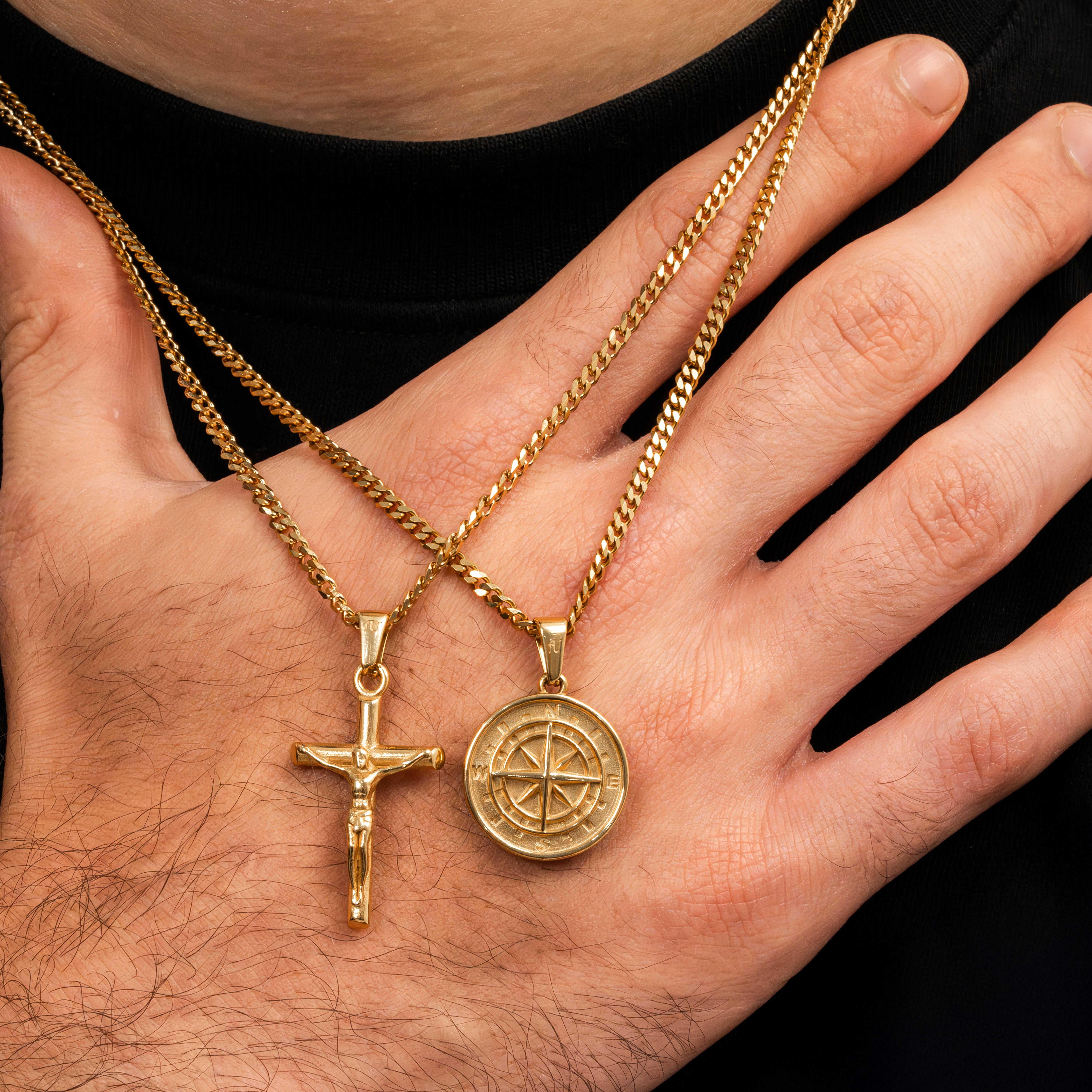 Gold Cross Necklace Gold Compass Necklace