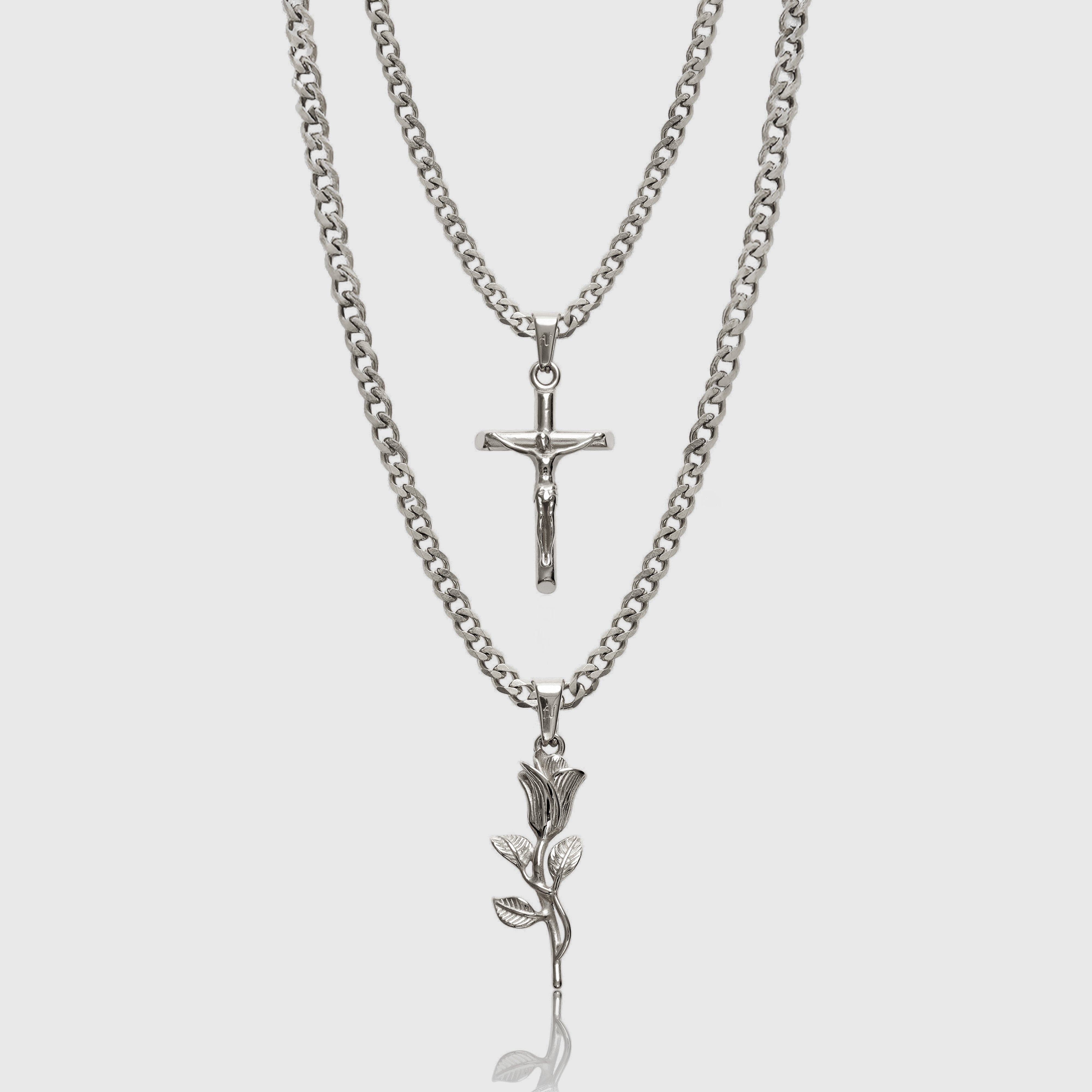 Silver Rose Necklace Silver Cross Necklace