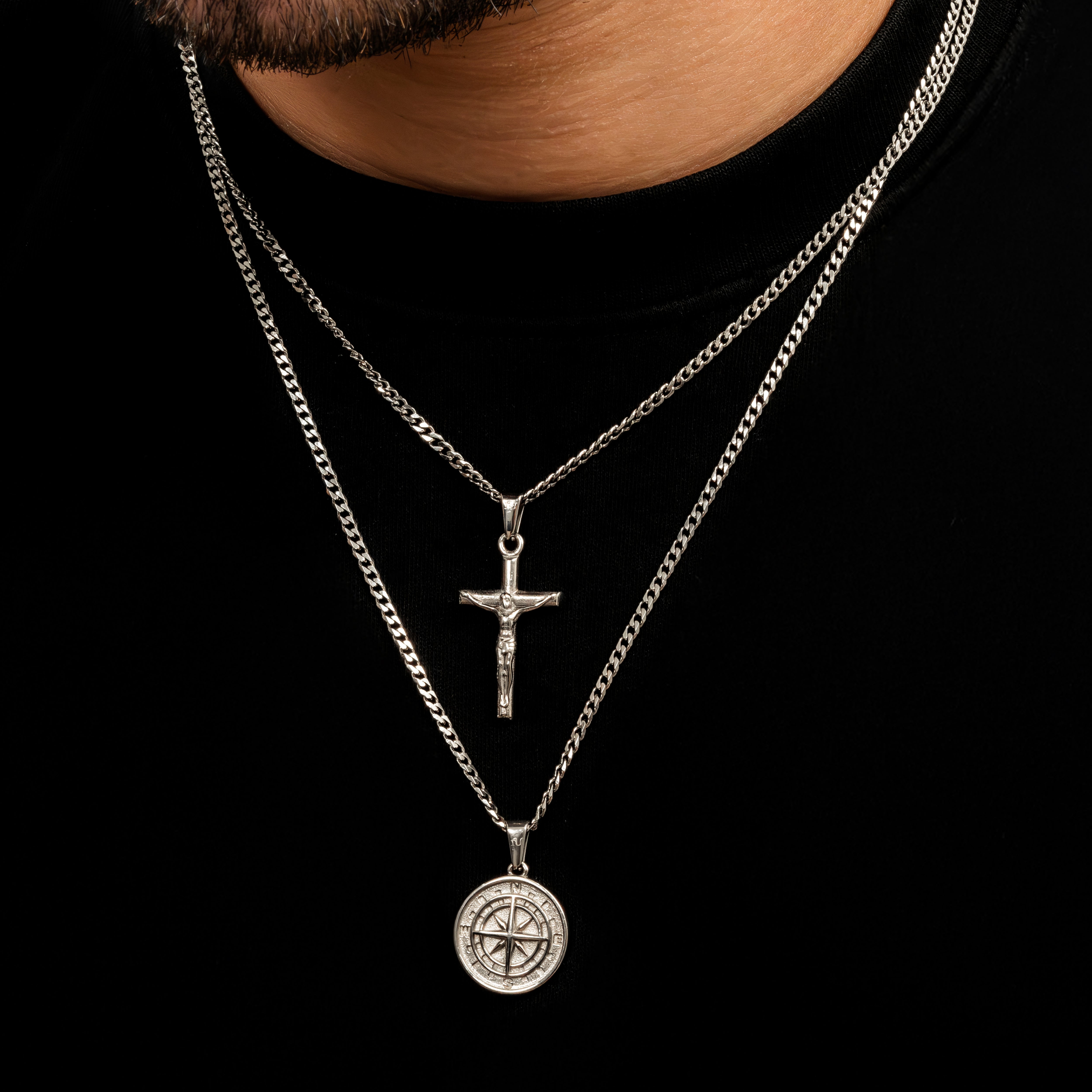 Silver Cross Necklace Silver Compass Necklace