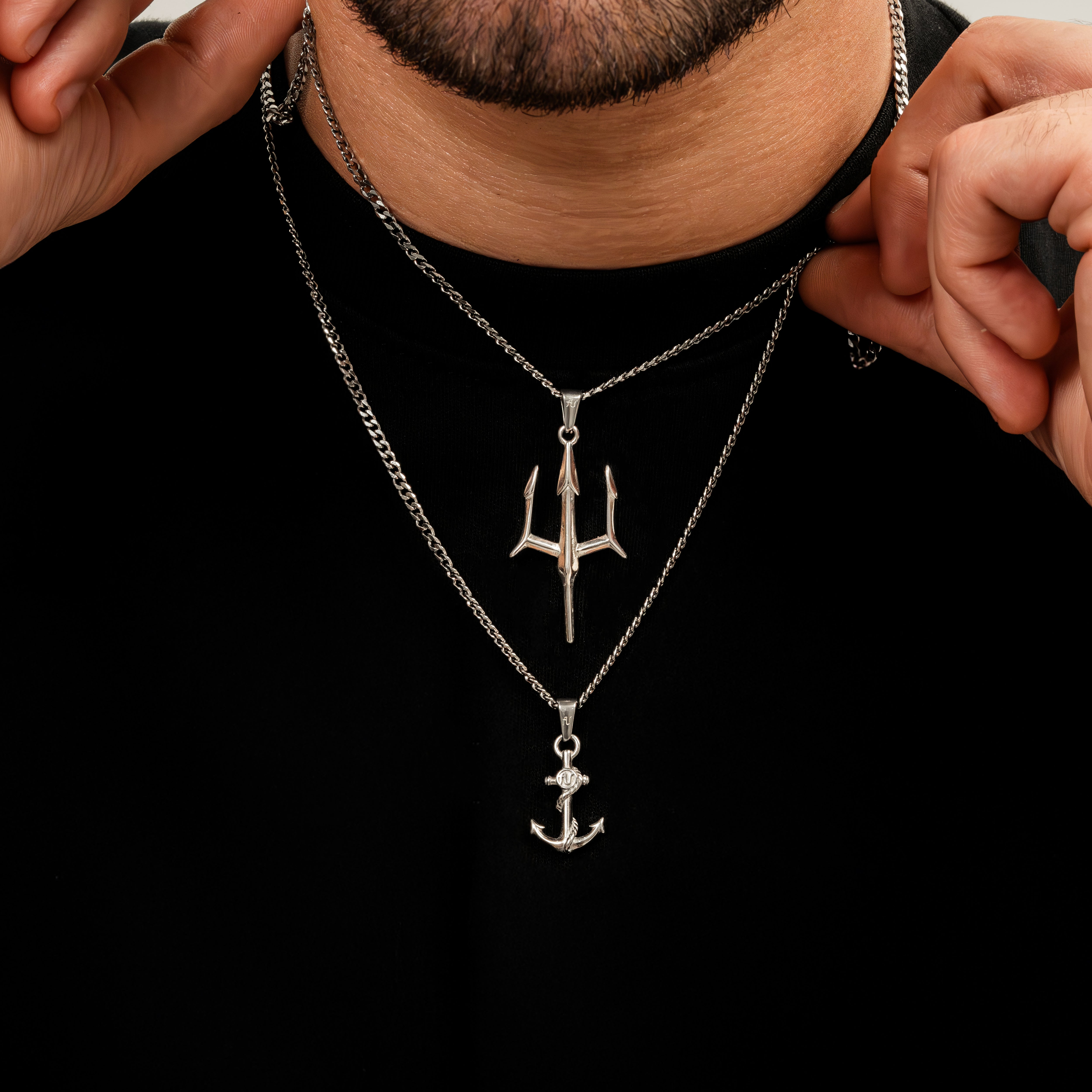 Silver Trident Necklace Silver Anchor Necklace