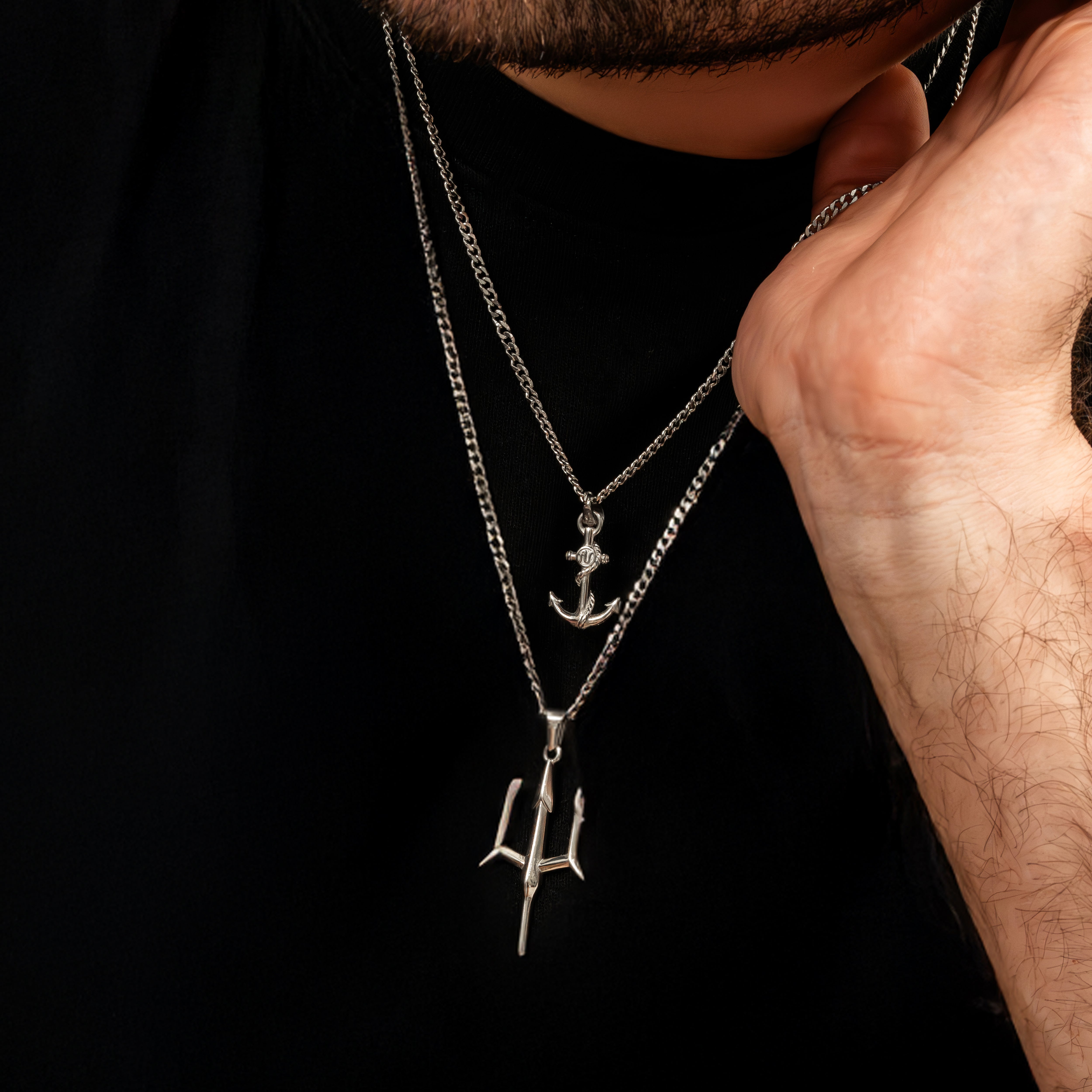 Silver Trident Necklace Silver Anchor Necklace