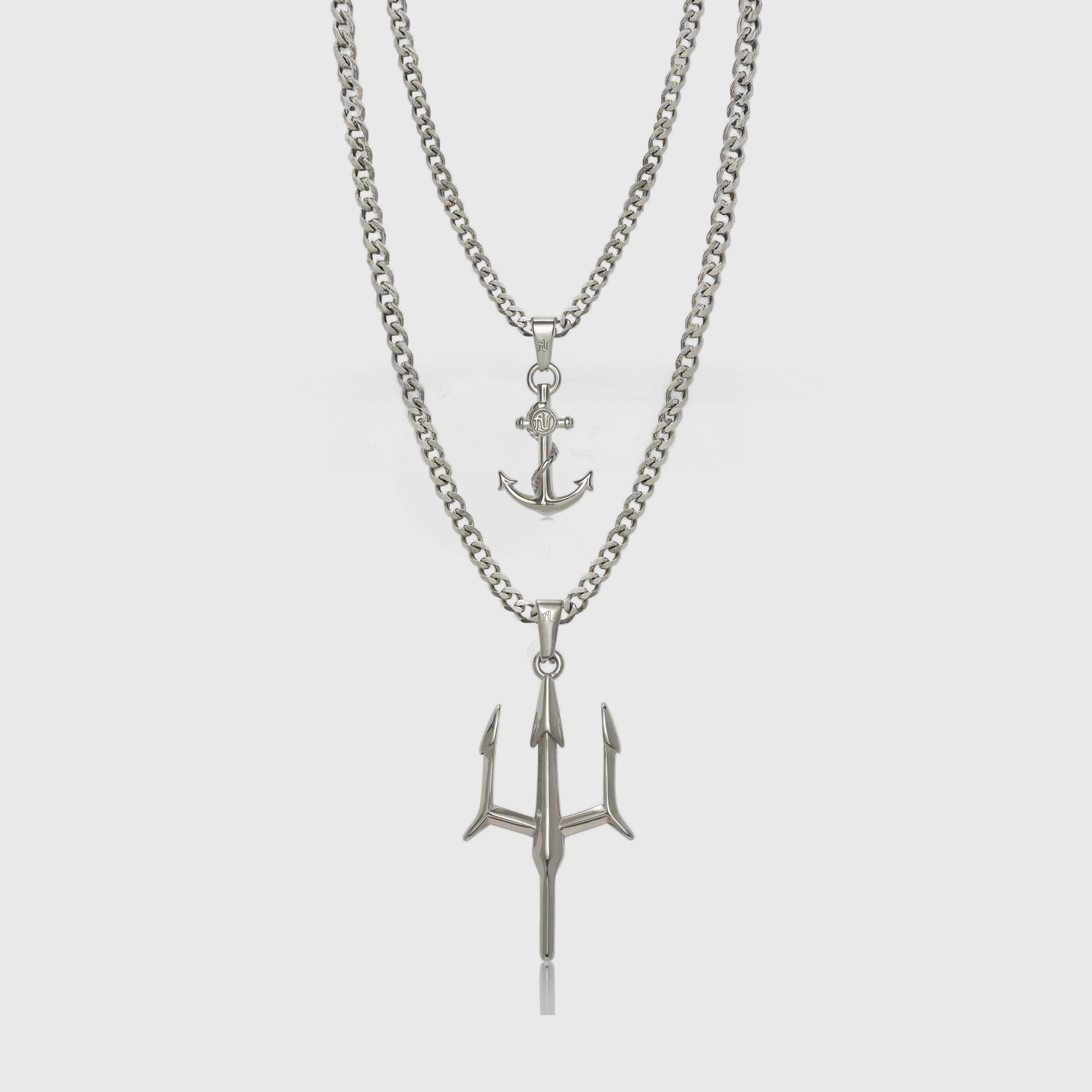 Silver Trident Necklace Silver Anchor Necklace
