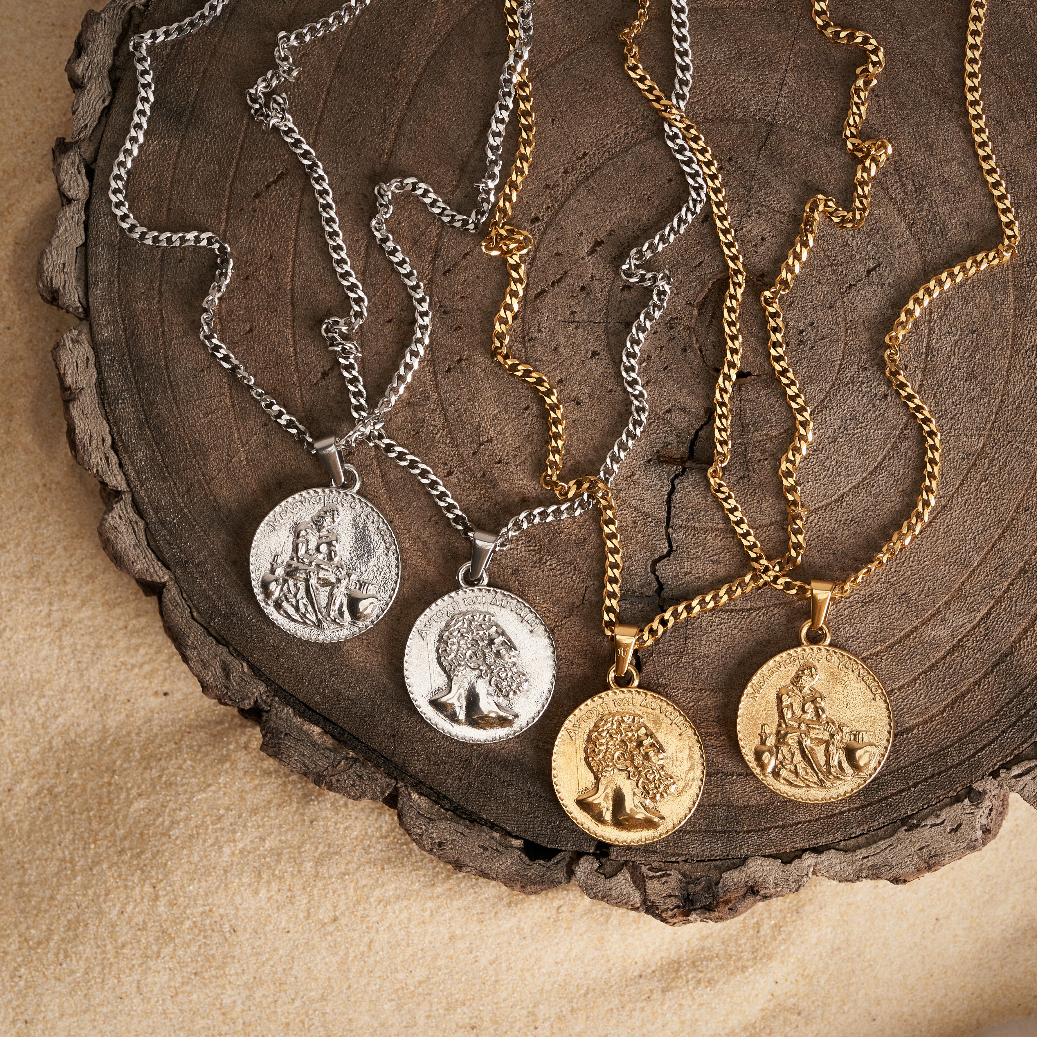 Greek Boxer Double Sided Coin Pendant - Silver