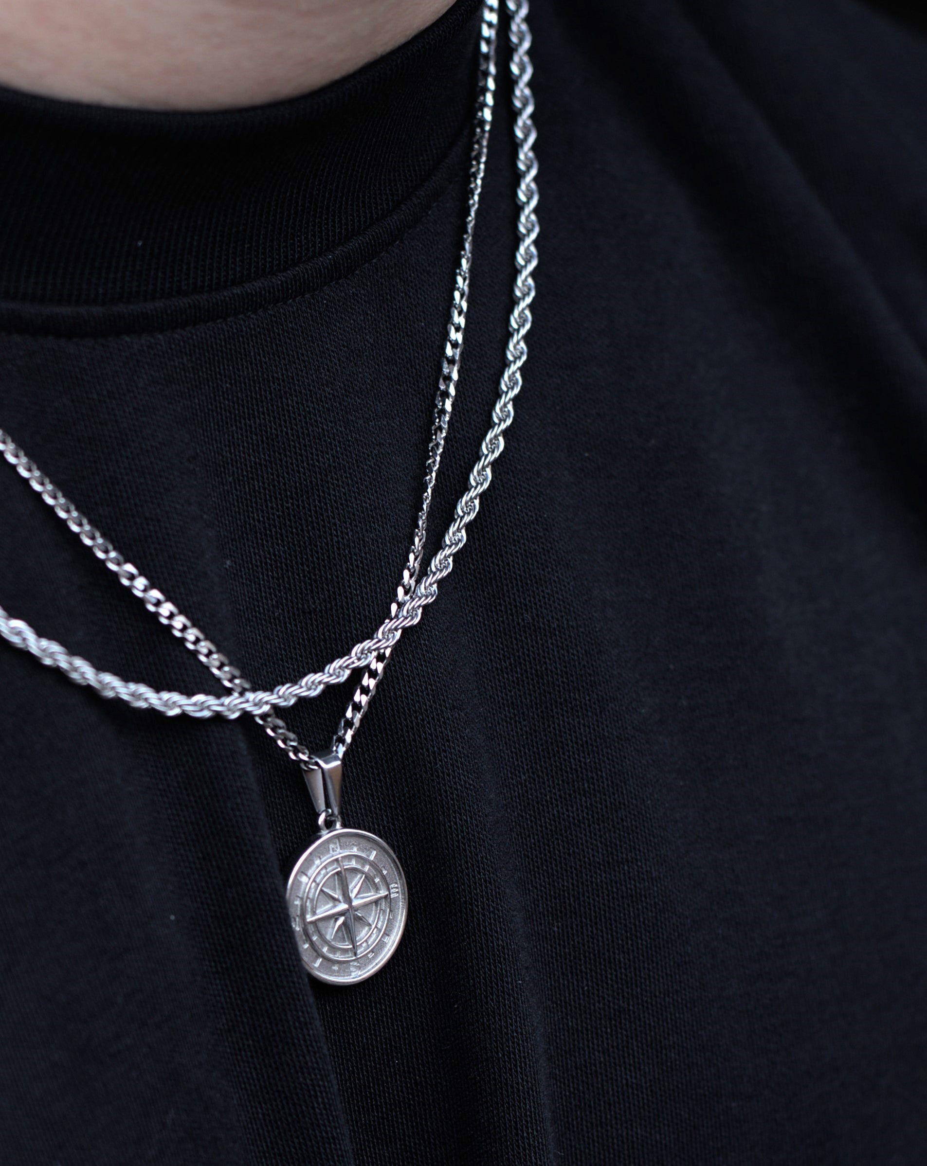 silver compass necklace
