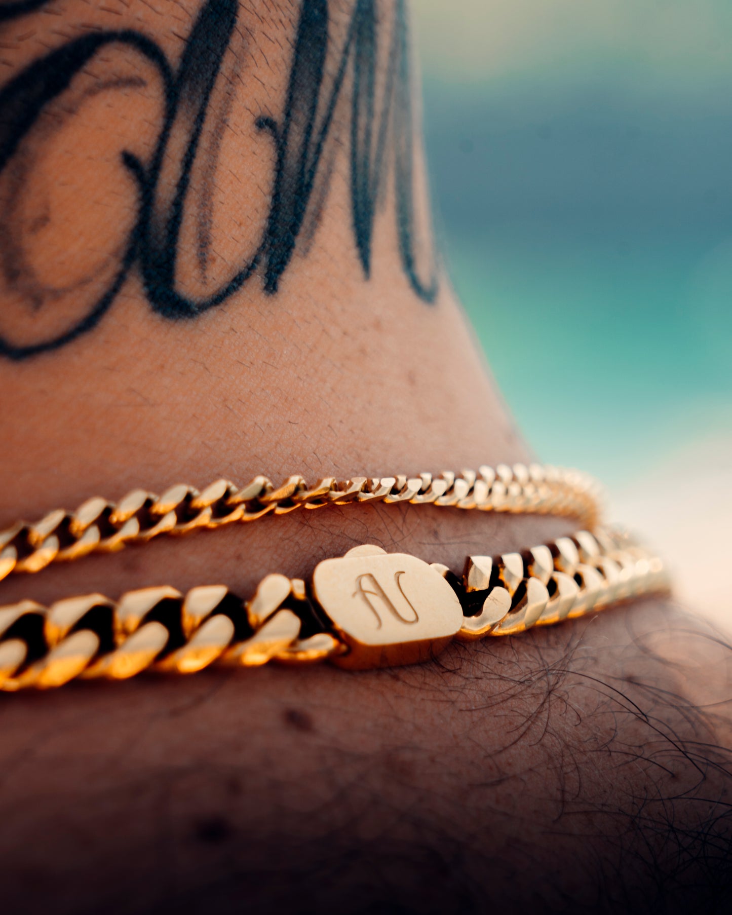 Gold Cuban Link Chain and Bracelet Set