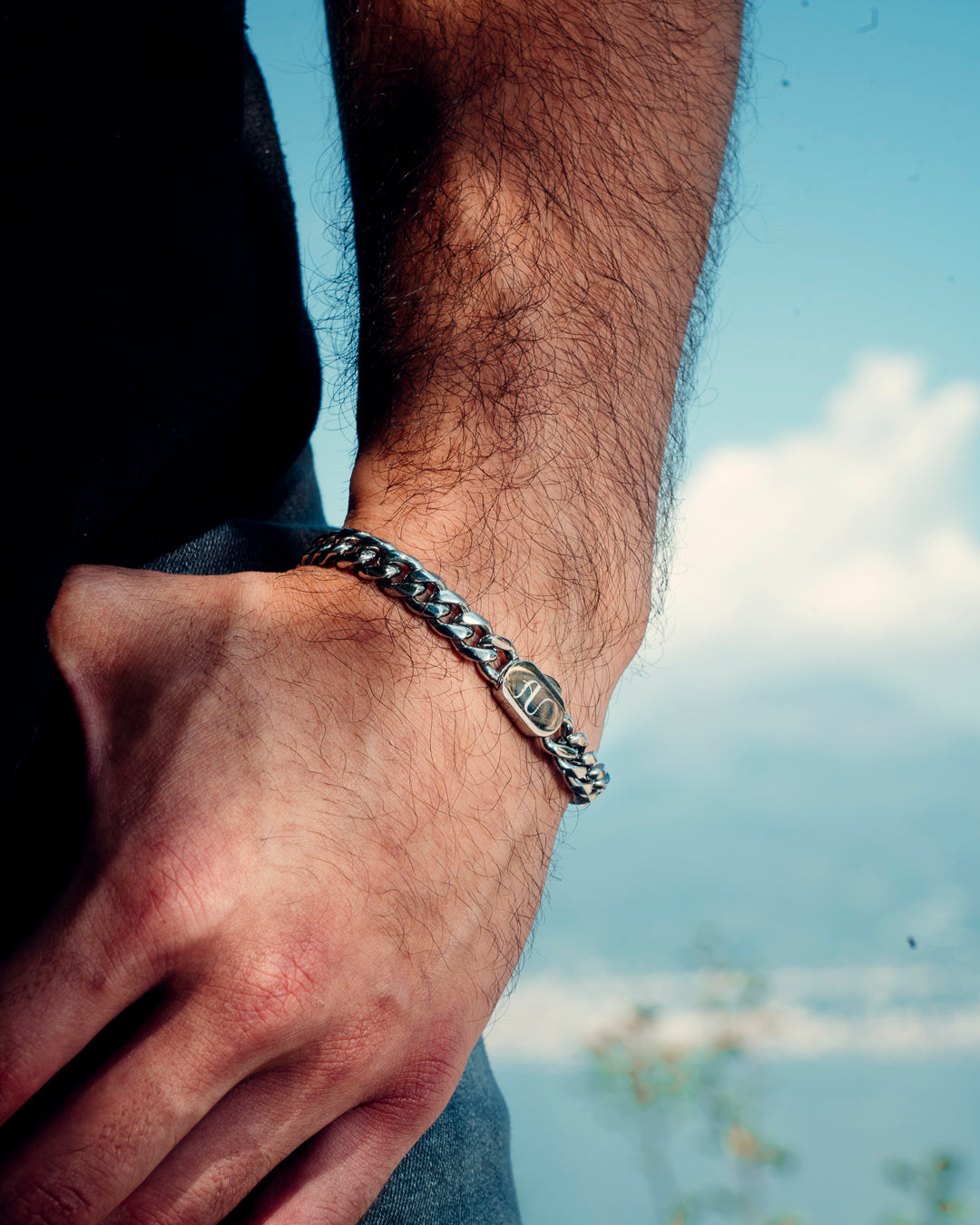 Silver Cuban Link Chain and Bracelet Set