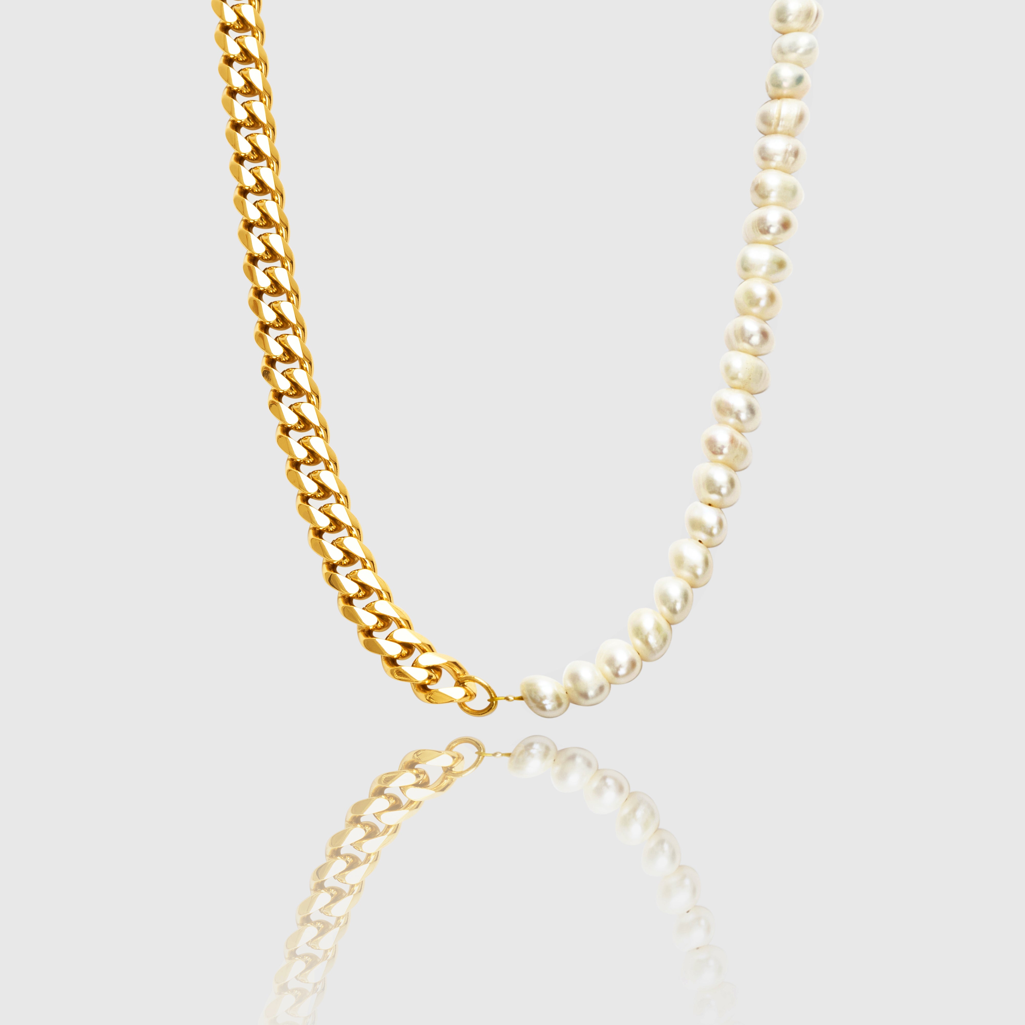 half pearl half chain necklace Mens Pearl Necklace