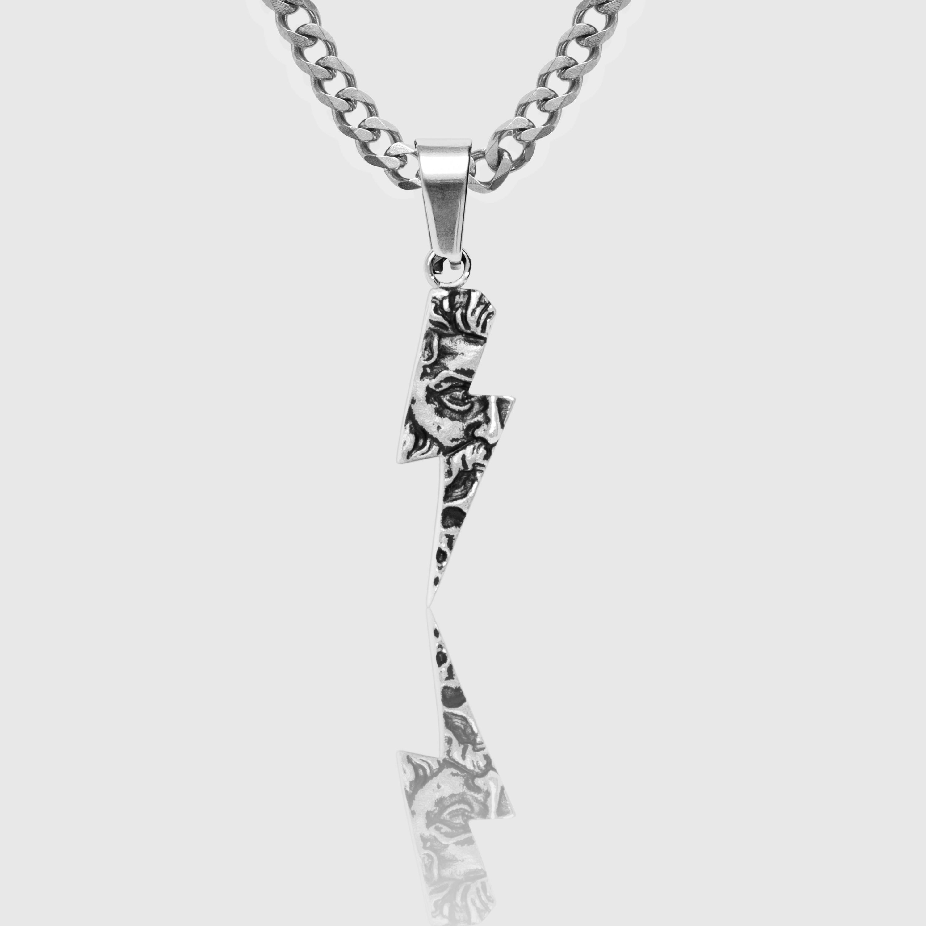 Zeus Lightning Bolt Necklace - Silver