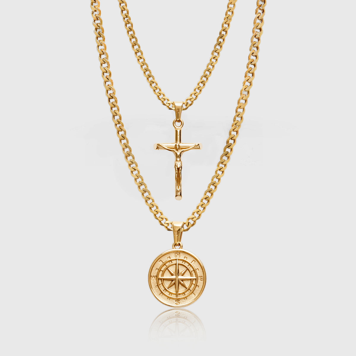 Gold Cross and Compass Bundle - Men's Jewellery - Apollo Untold