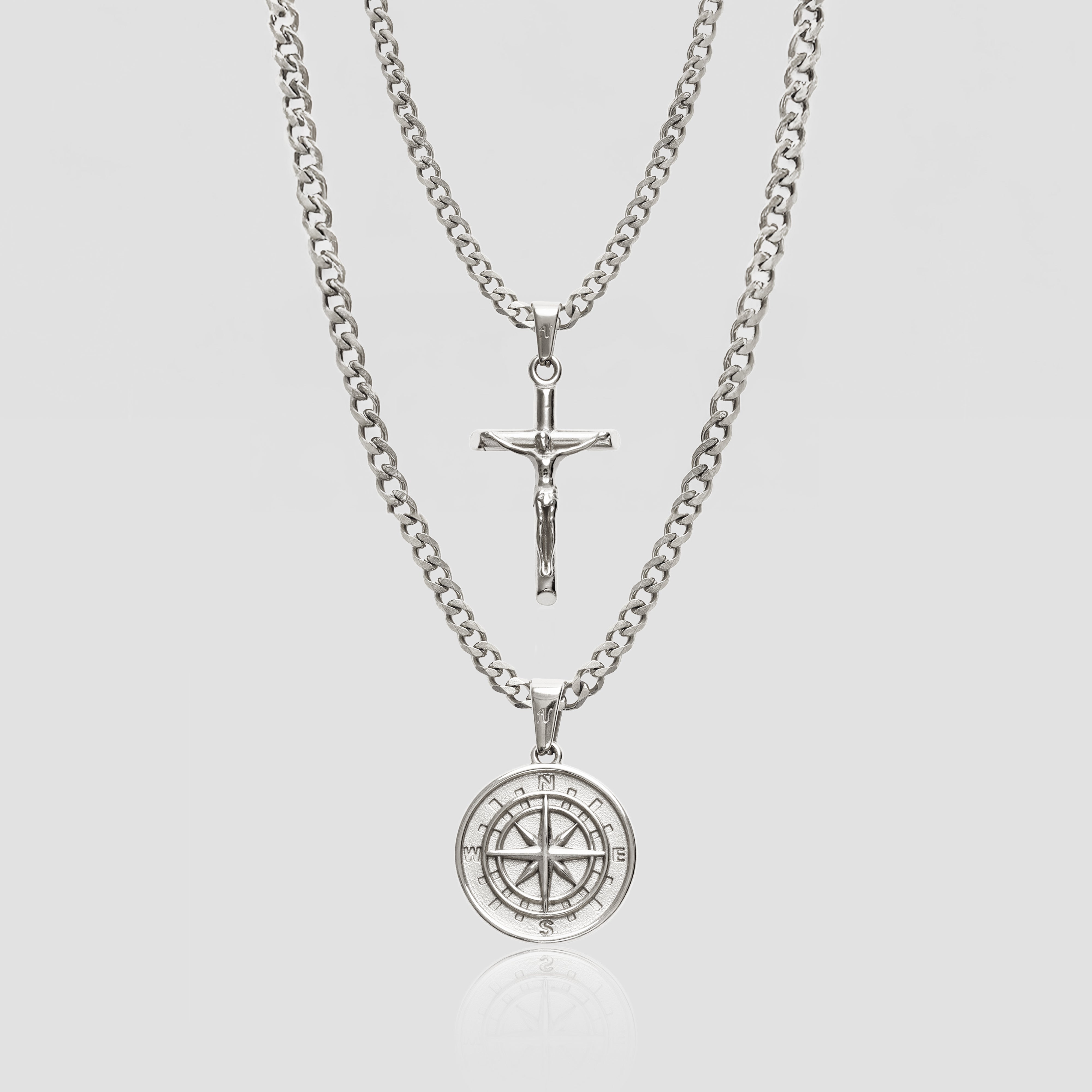Silver Cross Necklace Silver Compass Necklace