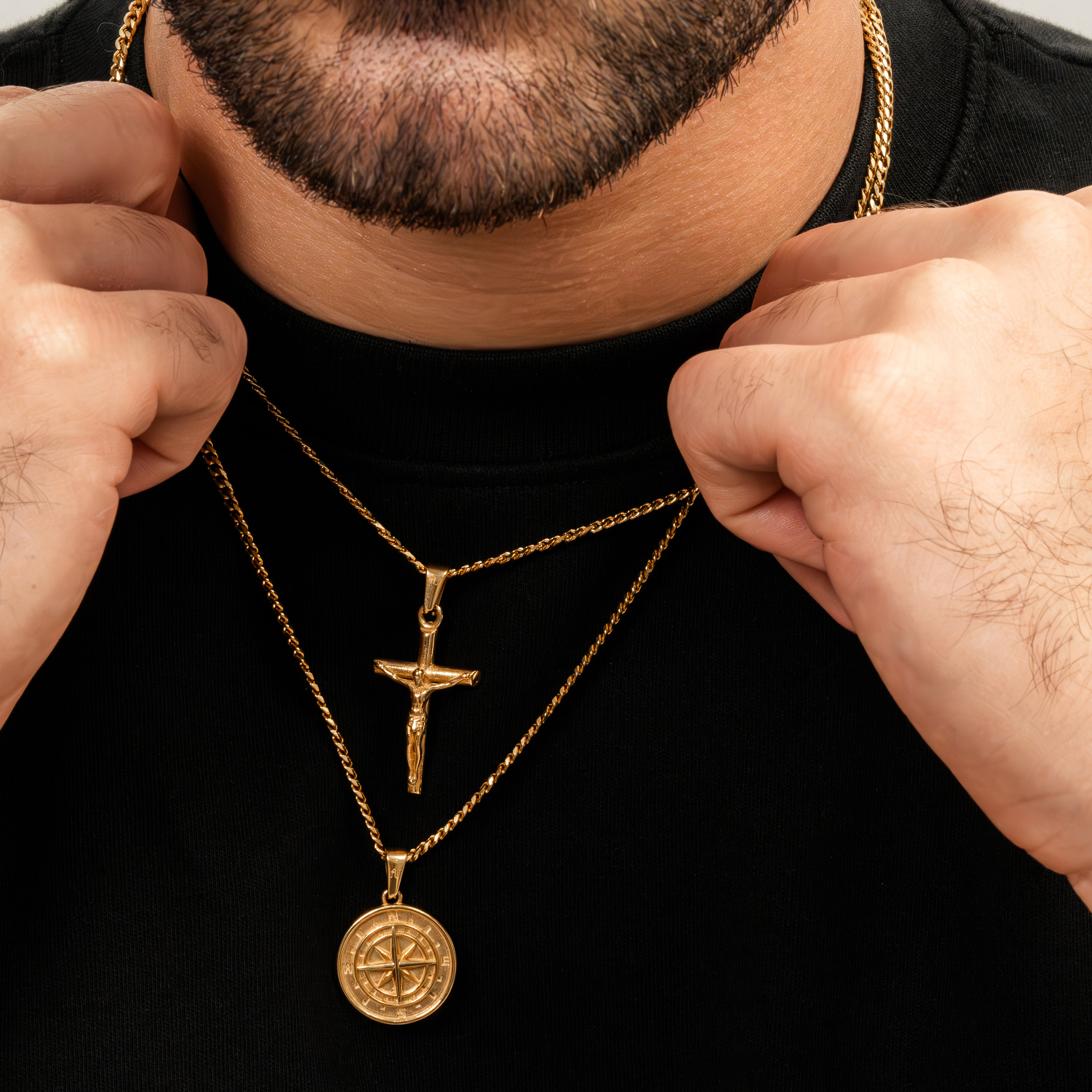 Gold Cross Necklace Gold Compass Necklace