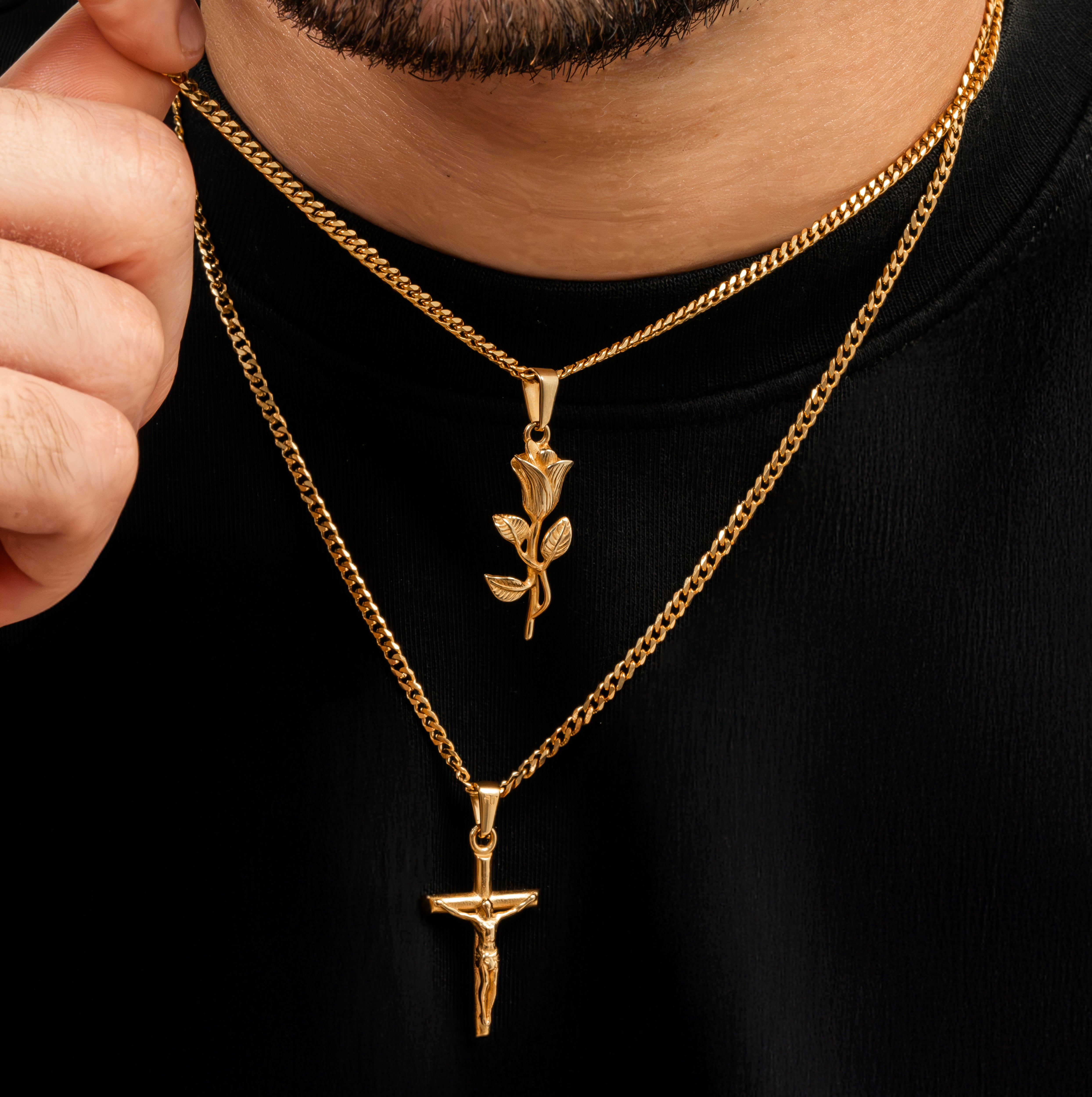 Gold Rose Necklace Gold Cross Necklace