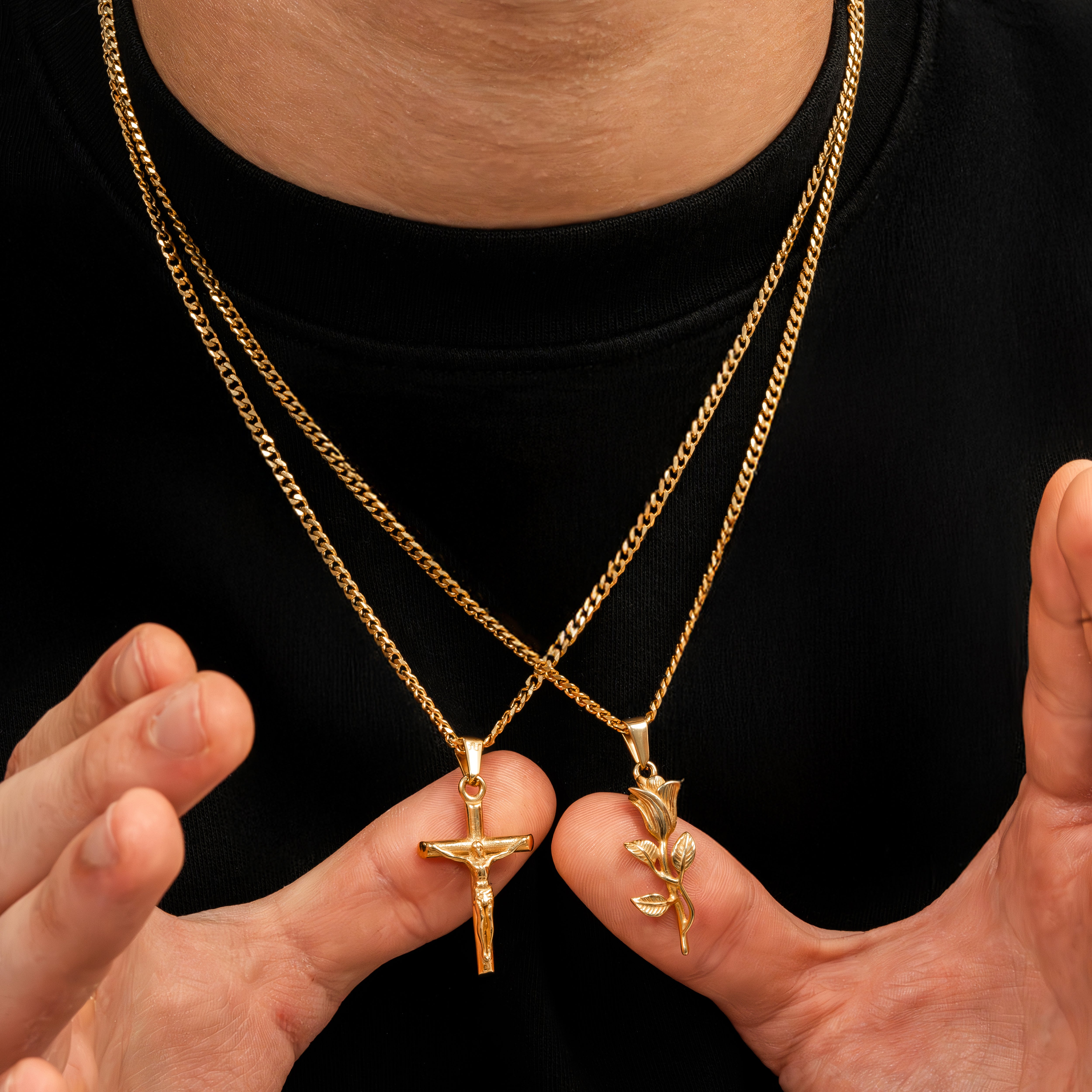 Gold Rose Necklace Gold Cross Necklace