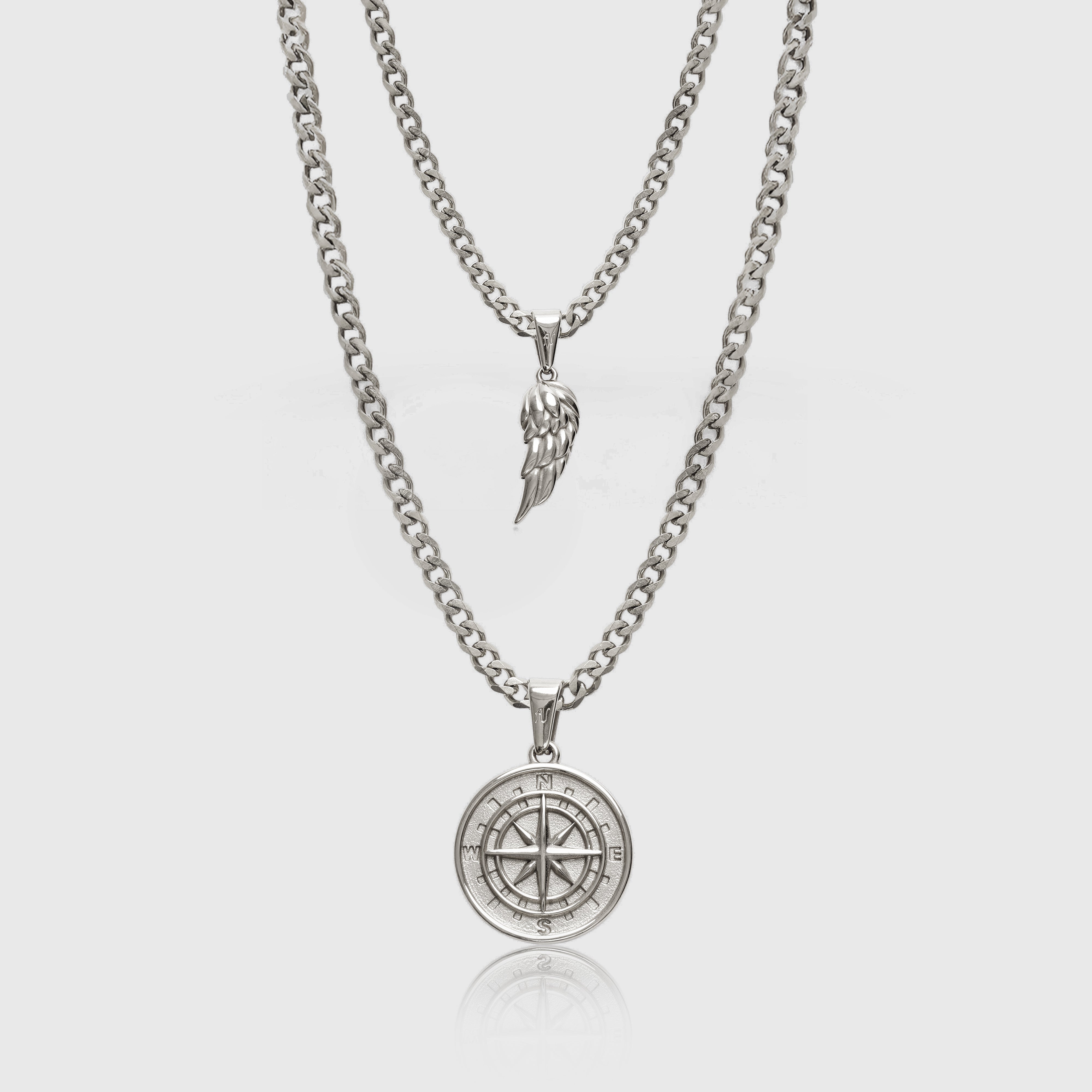 Silver Compass Necklace Silver Wing Necklace