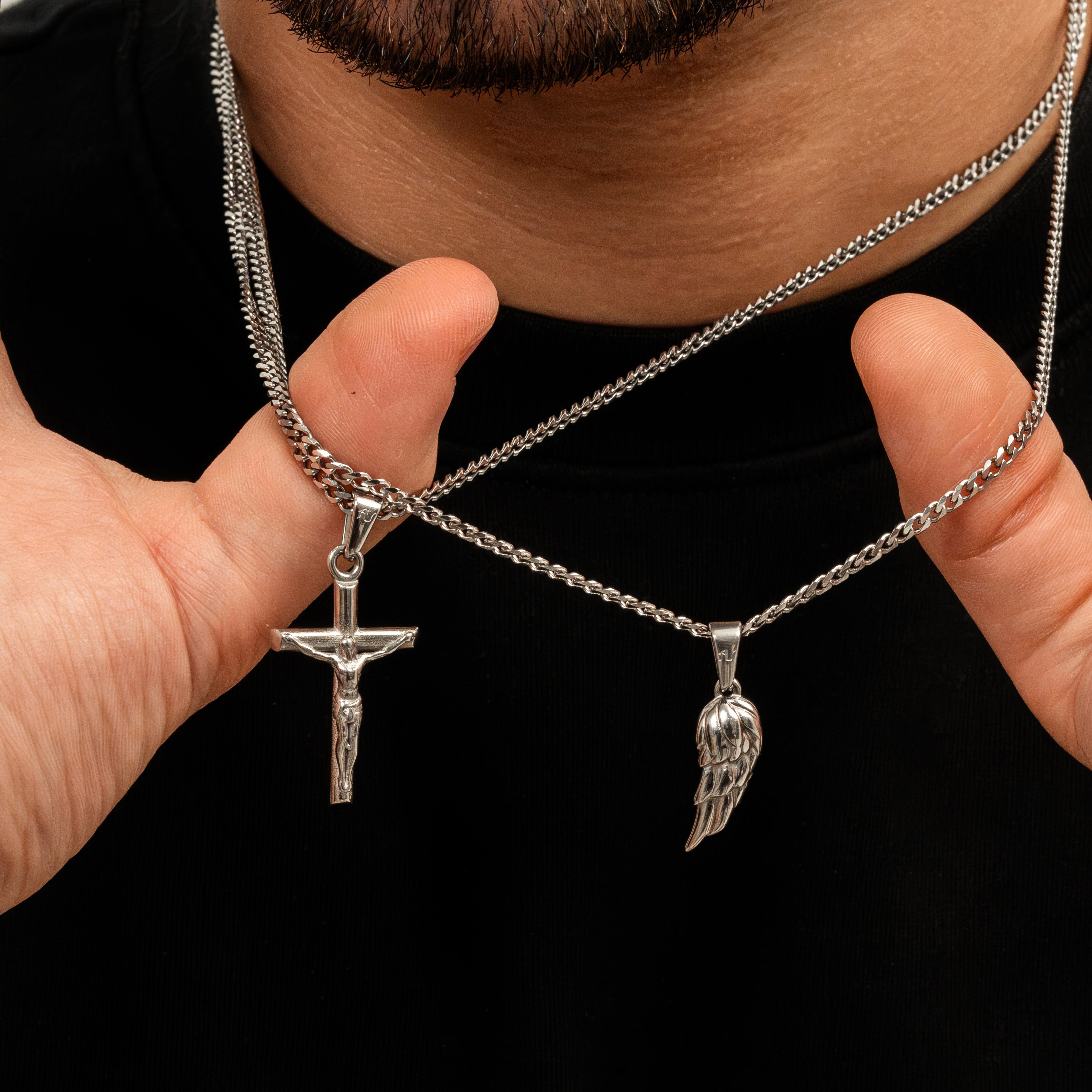 Silver Cross Silver Wing Necklace