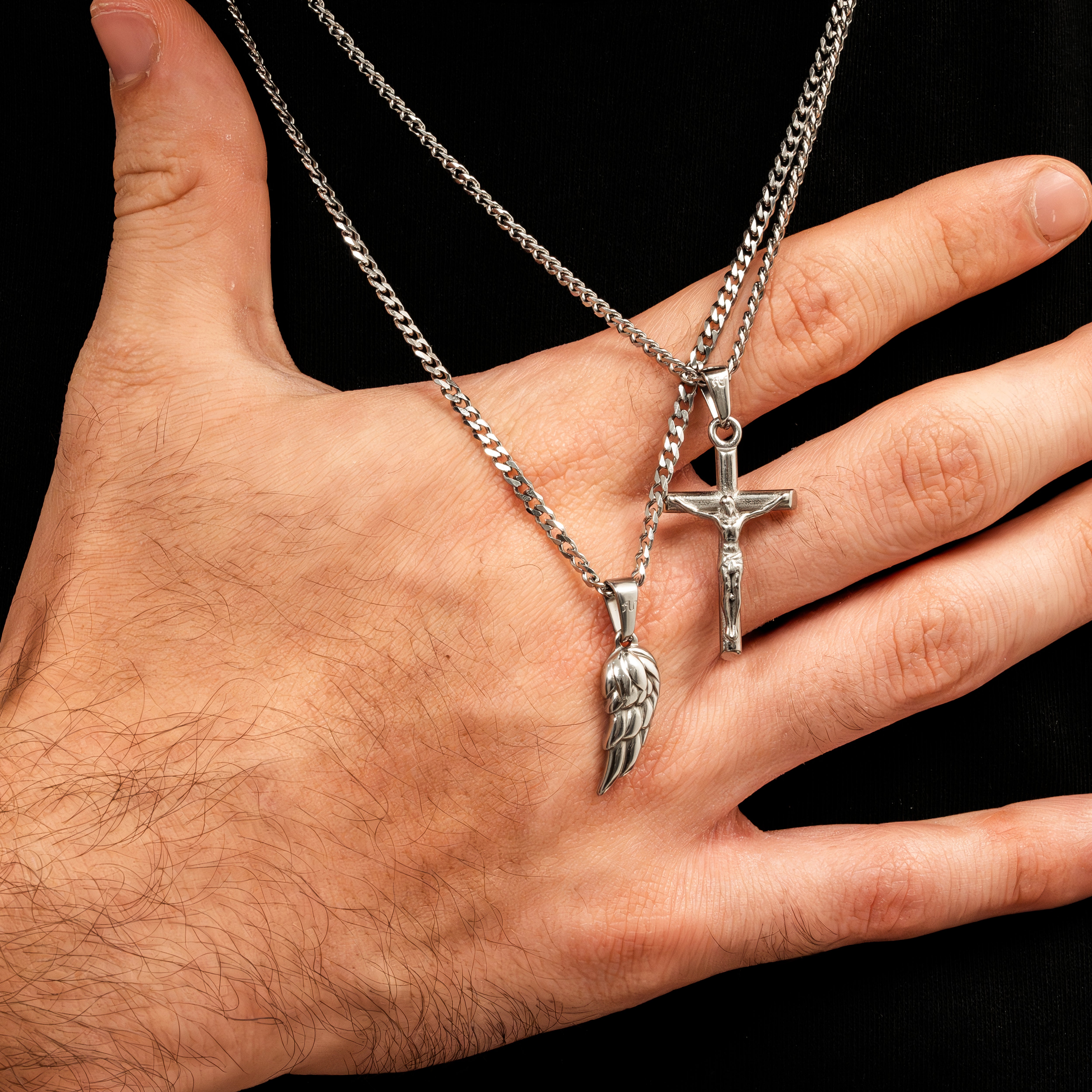 Silver Cross Silver Wing Necklace