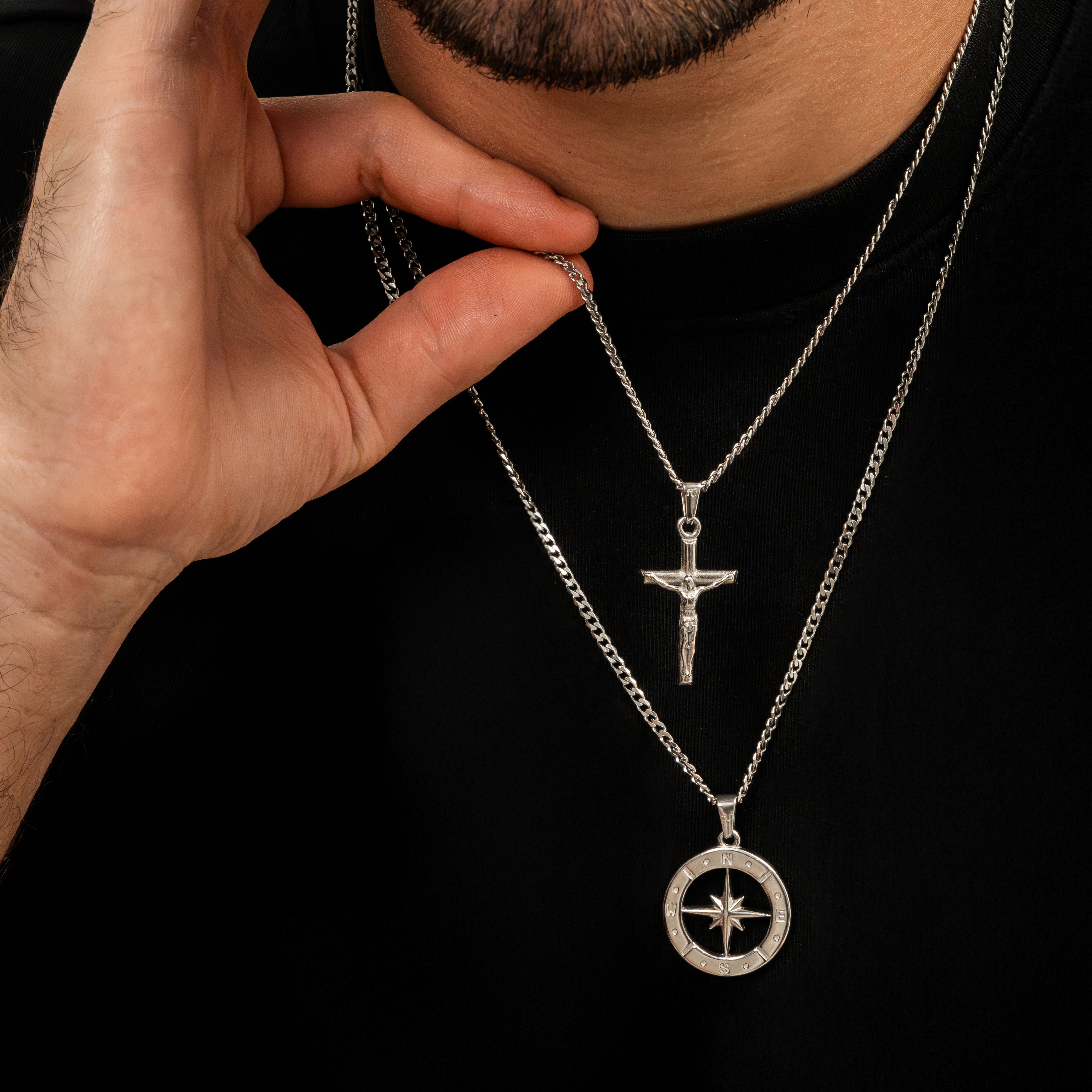 Silver North Star Necklace Silver Cross Necklace