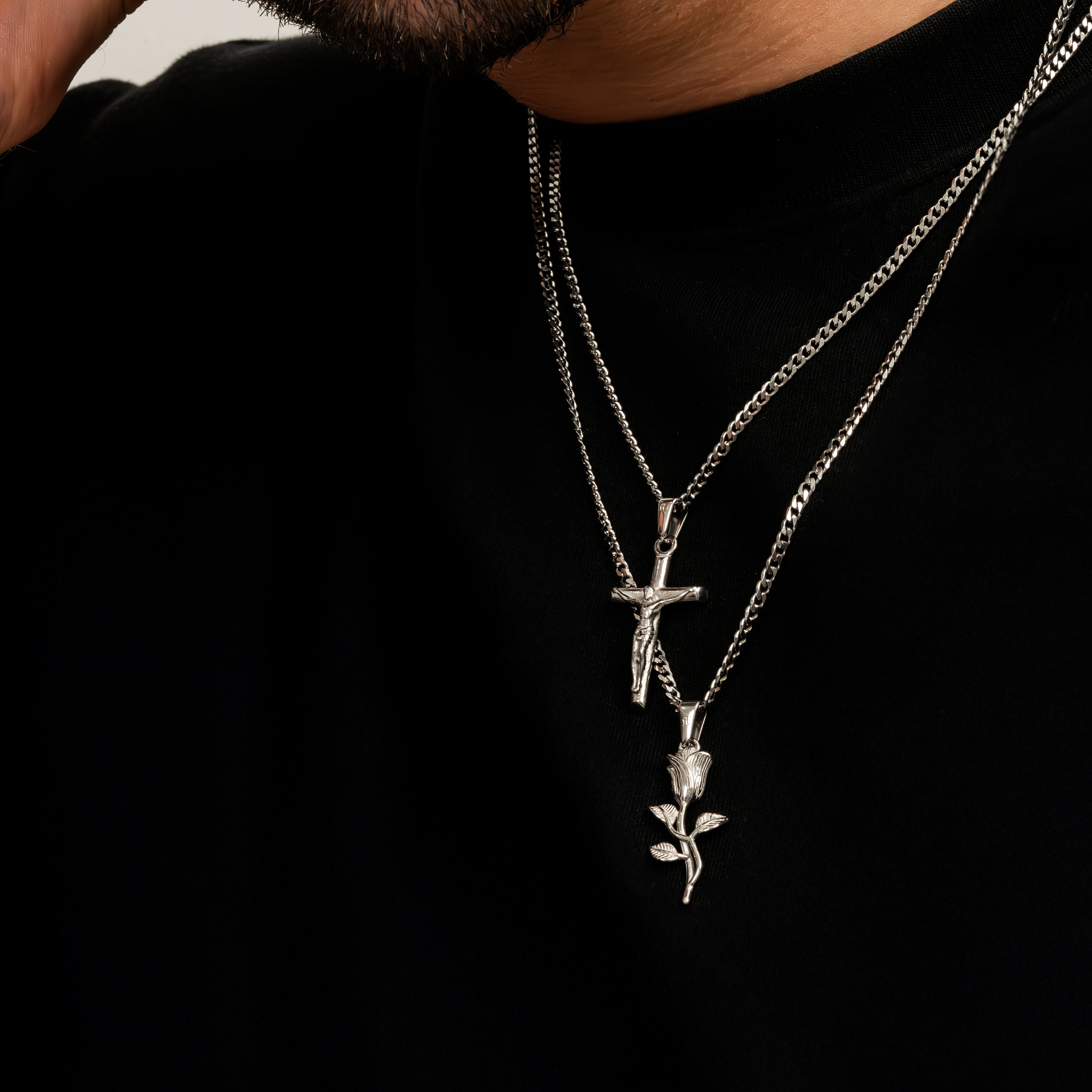 Silver Rose Necklace Silver Cross Necklace