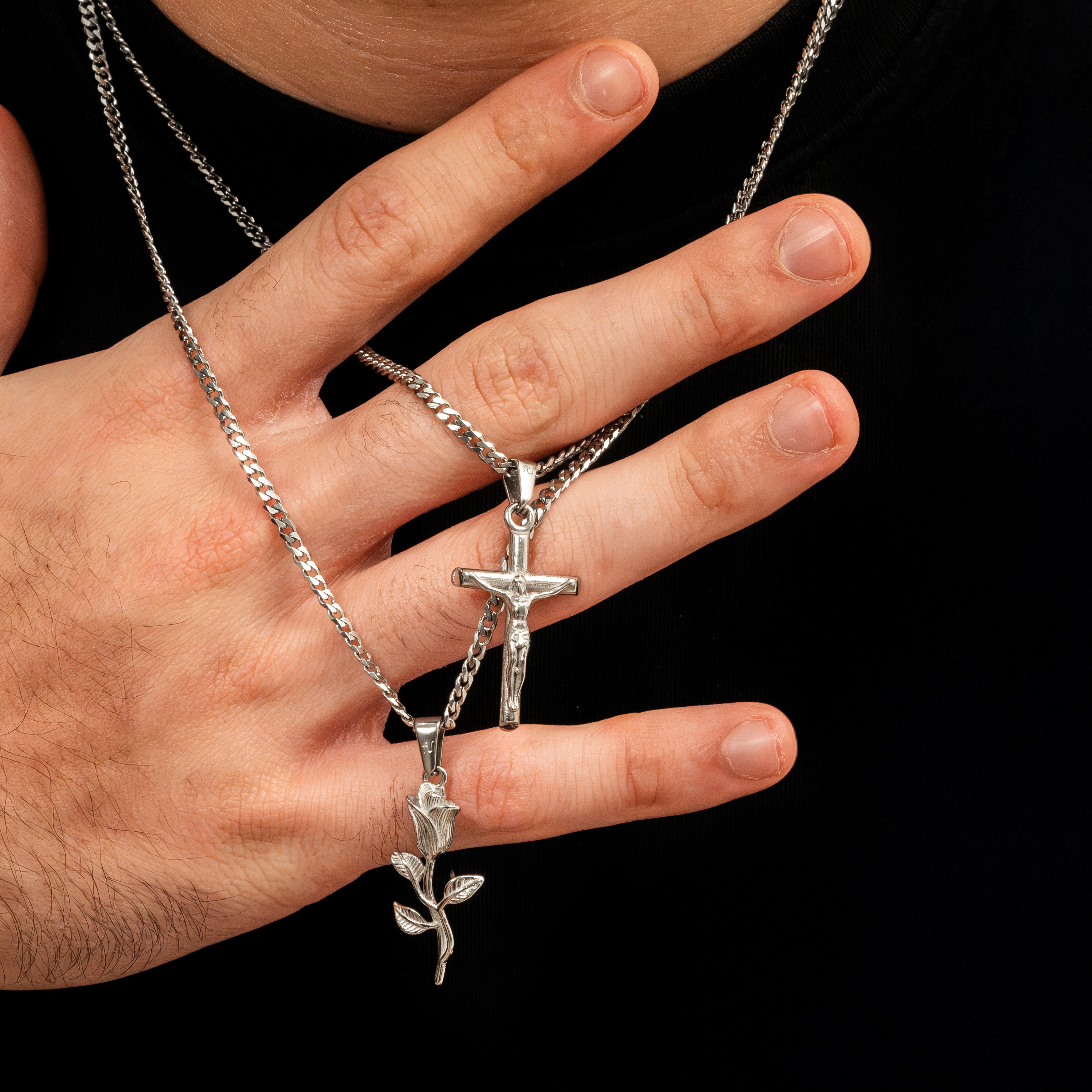 Silver Rose Necklace Silver Cross Necklace