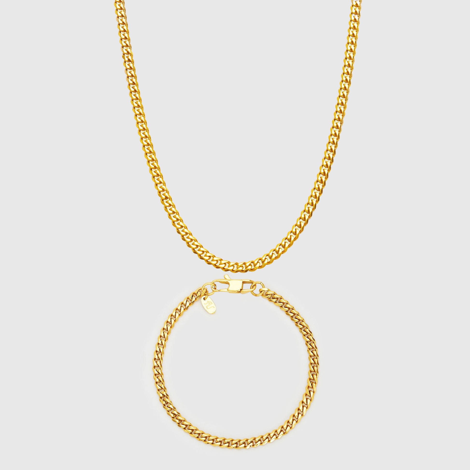 Gold Cuban Link Chain and Bracelet Set