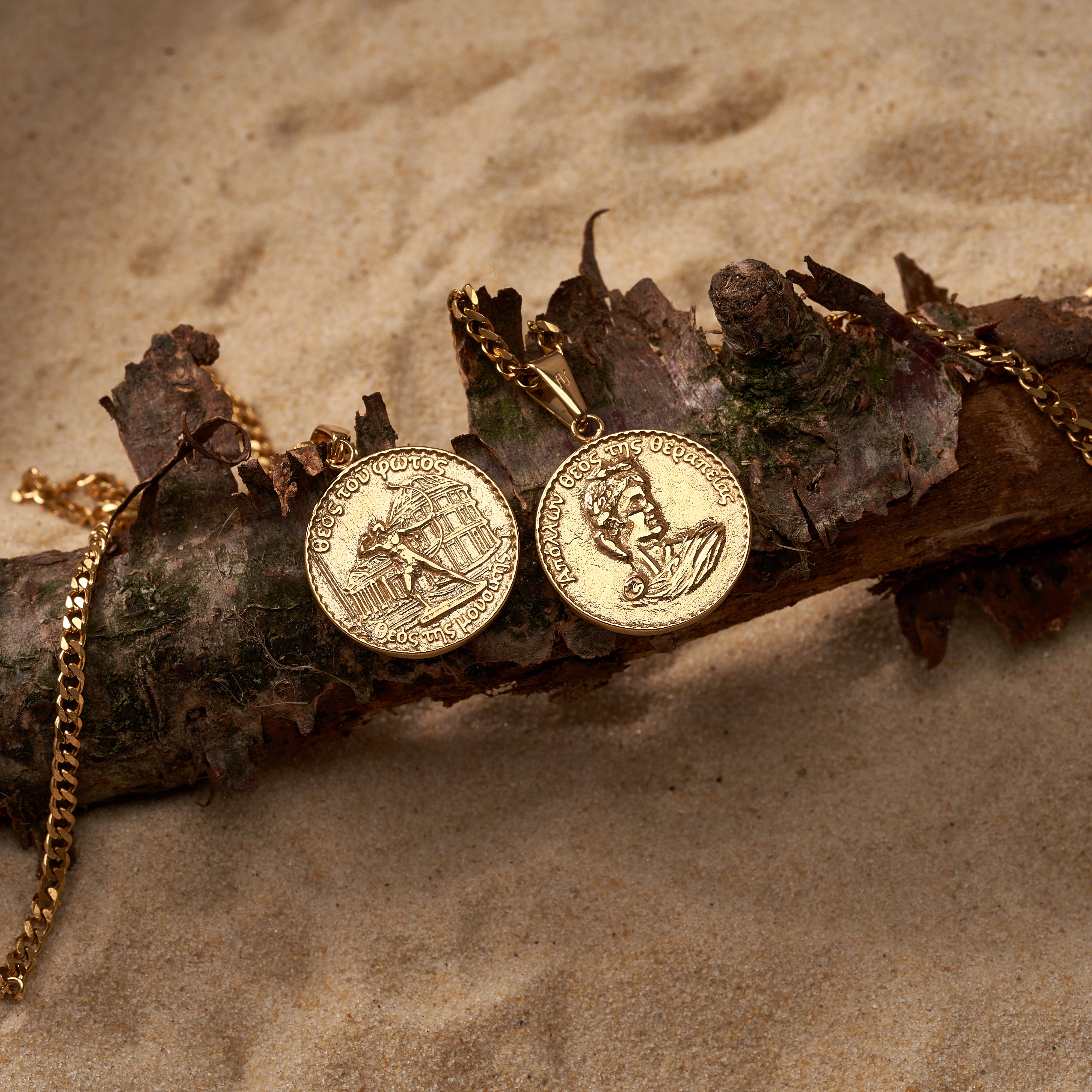 Apollo Double Sided Coin Pendant - Gold