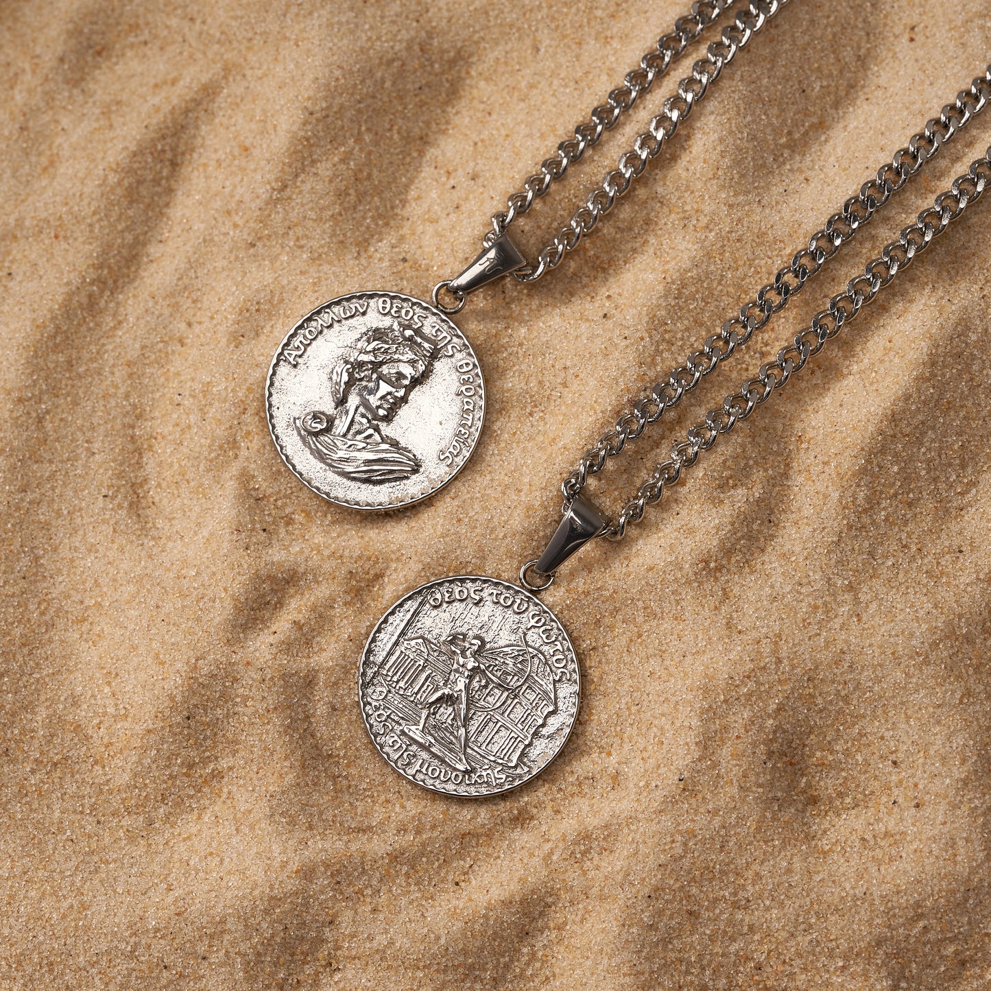Apollo Double Sided Coin Pendant - Silver