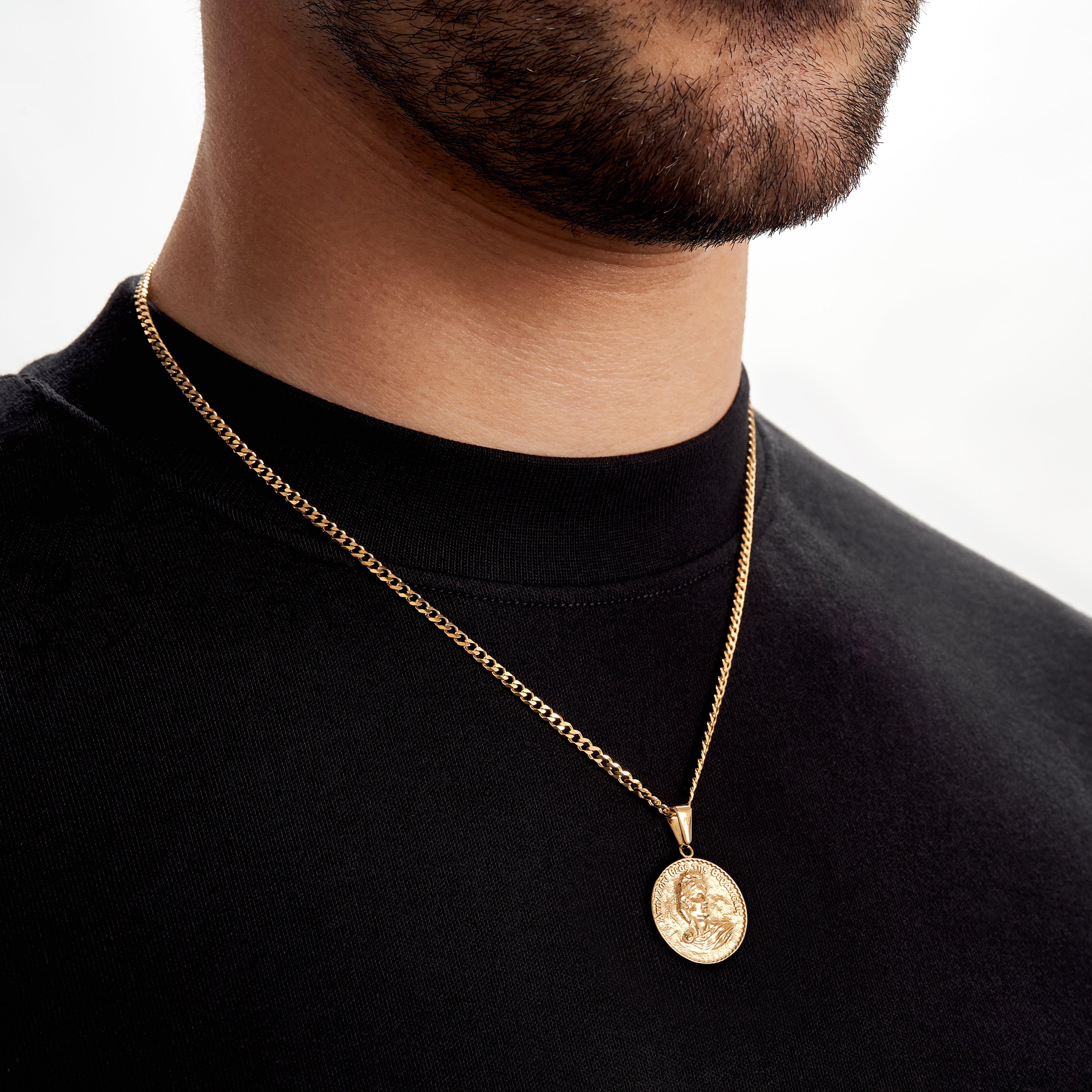 Mens gold coin sales pendant necklace