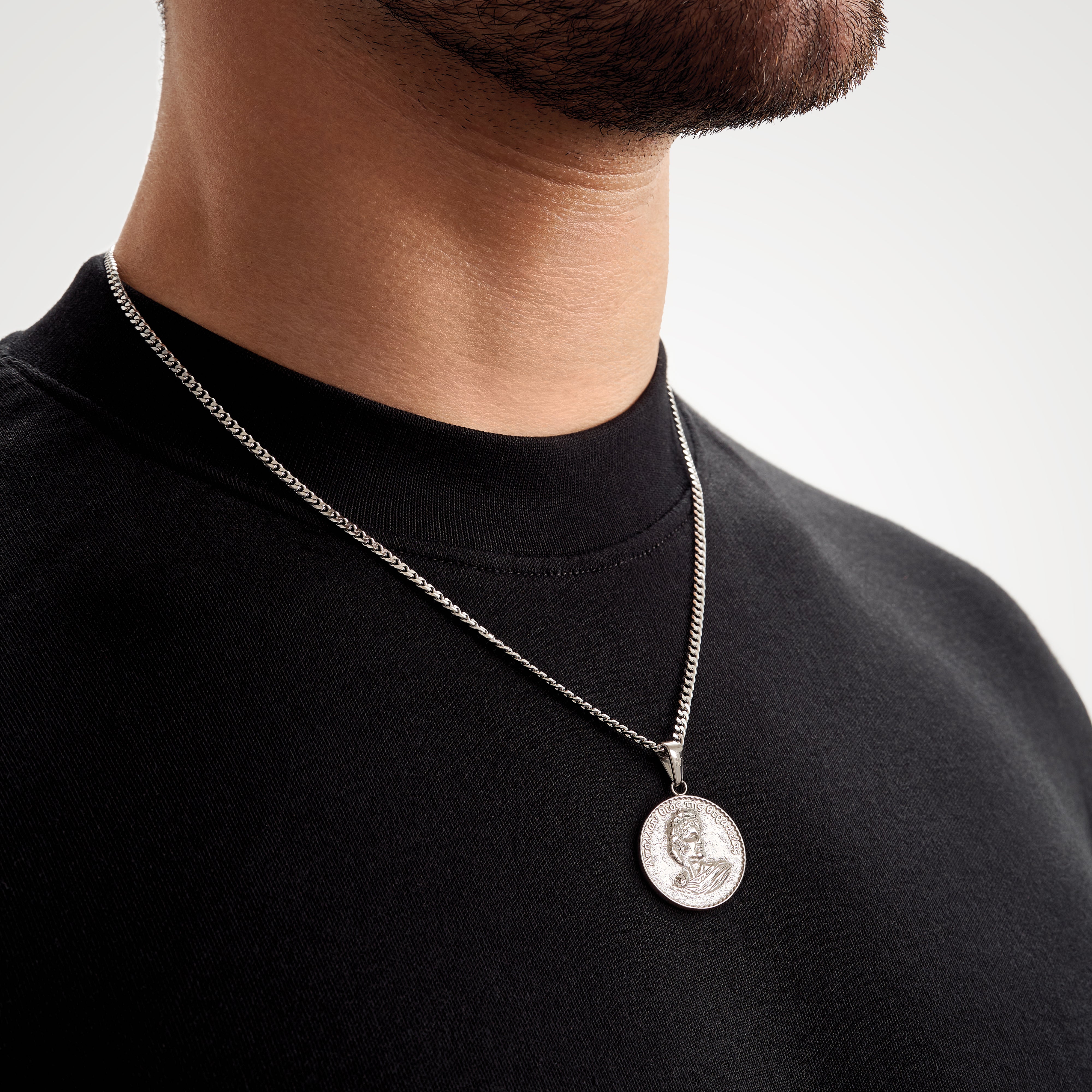 Mens silver deals coin necklace