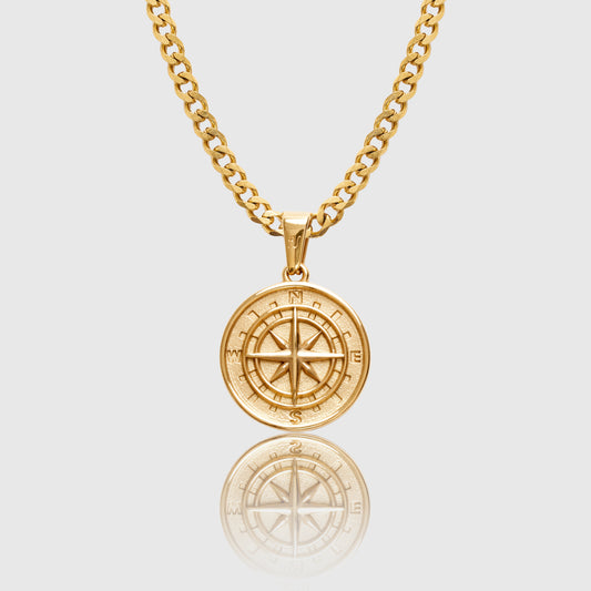 Gold Compass Pendant Necklace Men's Jewellery