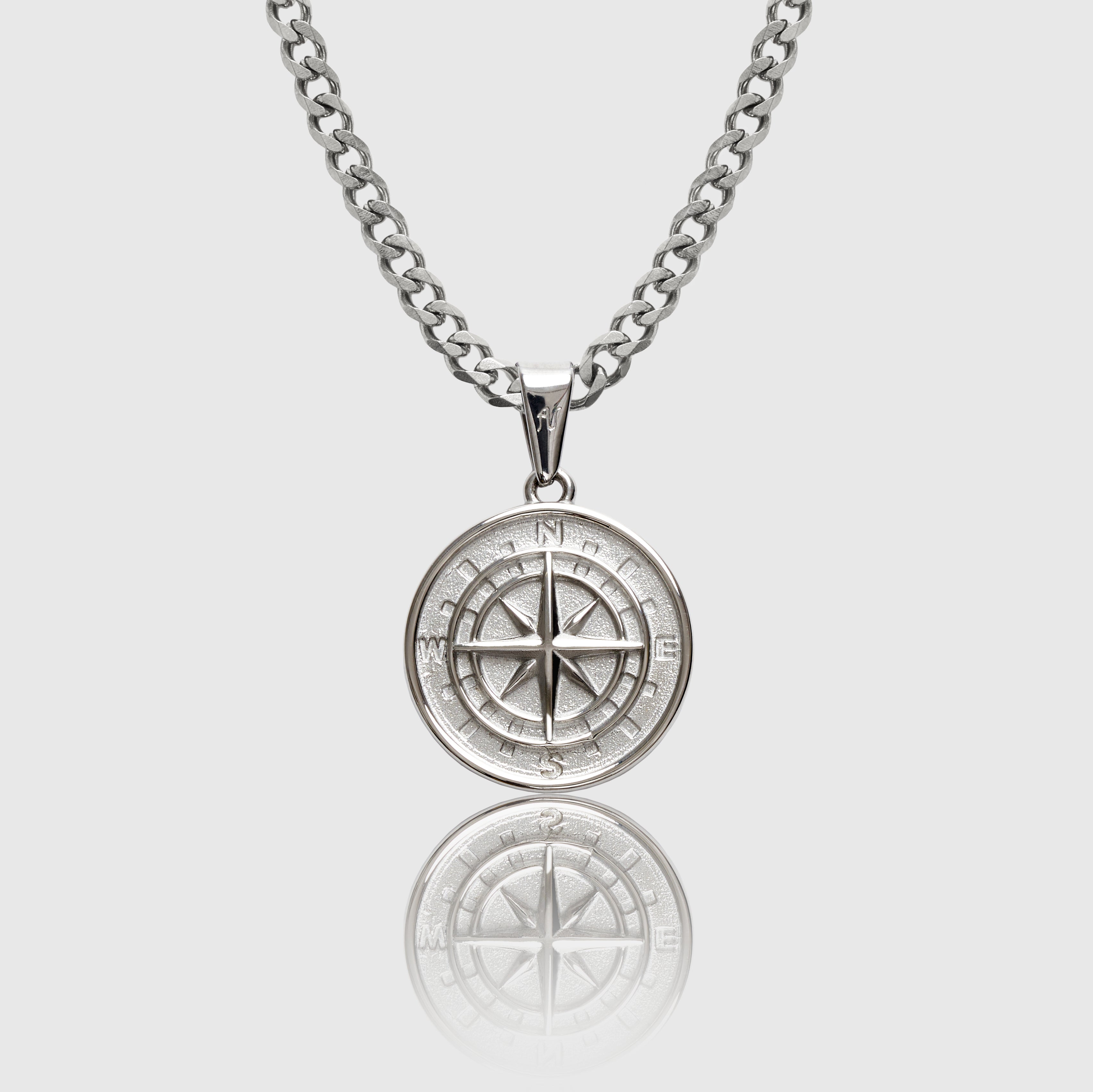 Mens silver compass on sale necklace