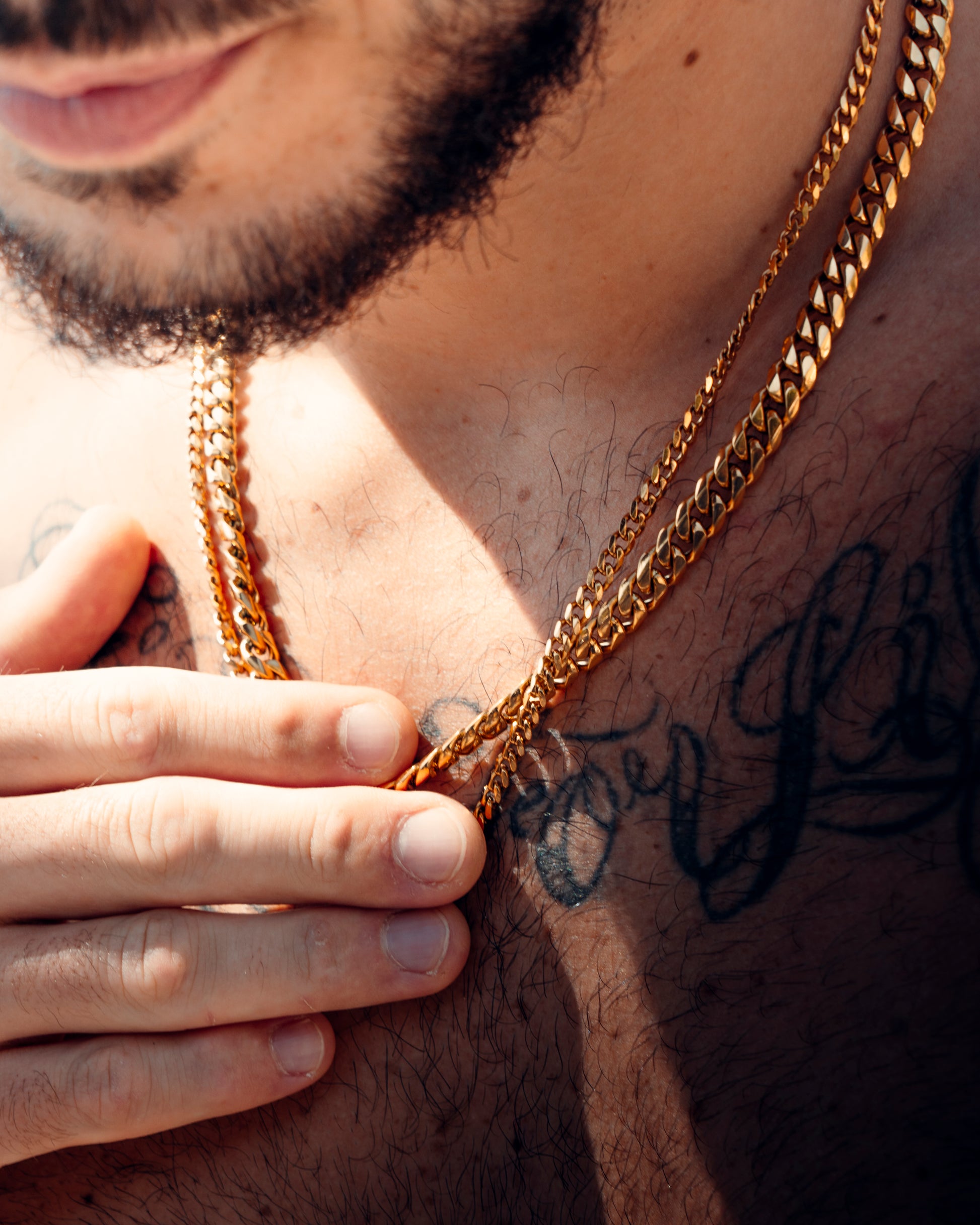 Gold Cuban Link Chain and Bracelet Set