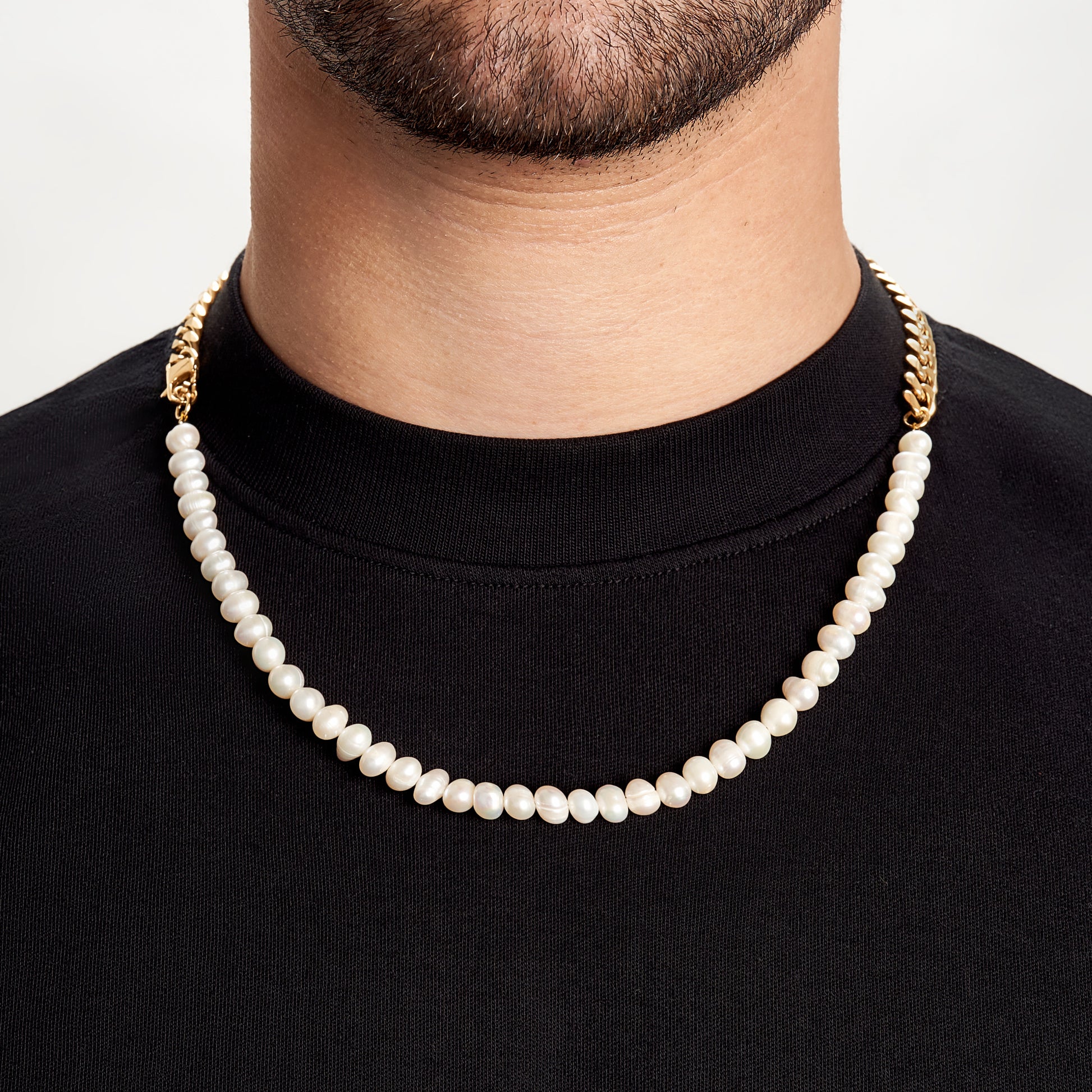 half pearl half chain necklace Mens Pearl Necklace