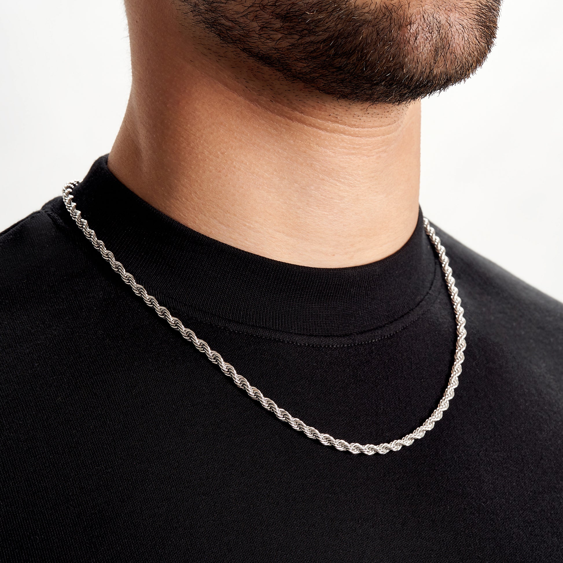Silver Rope Chain Necklace Men's Jewellery