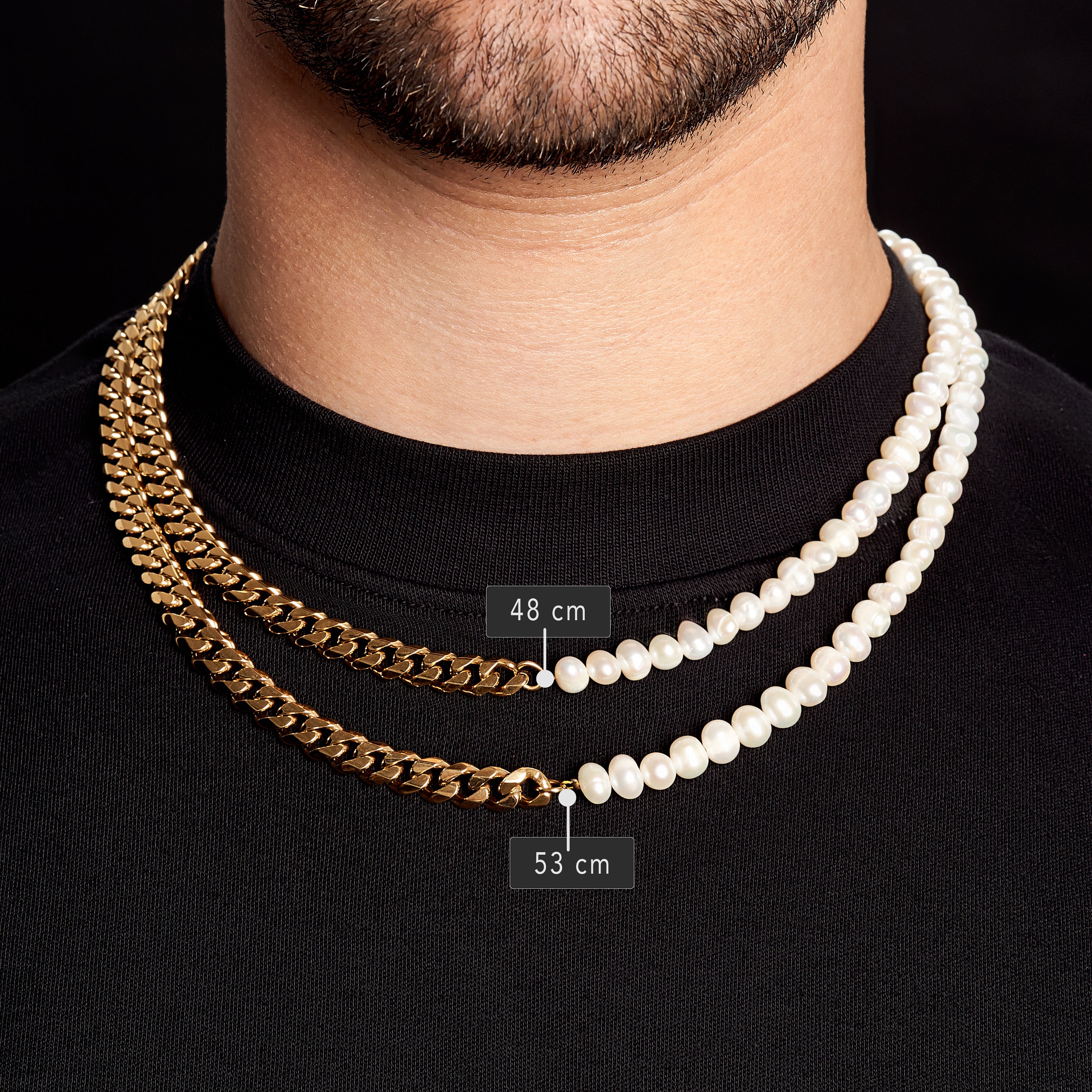 half pearl half chain necklace Mens Pearl Necklace