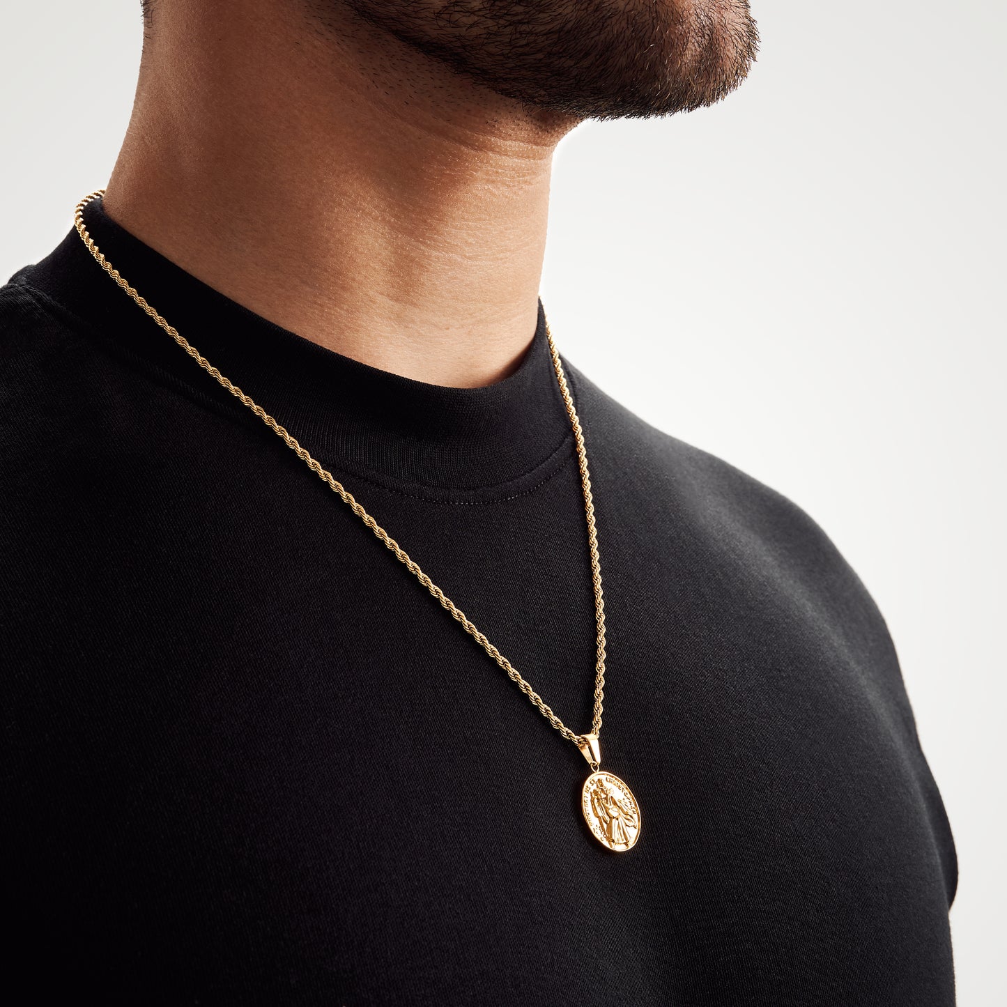 Gold Engraved saint christopher jewellery pendant necklace men's jewellery Apollo Untold